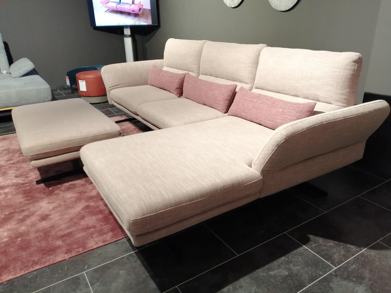 Comfort Republic - Ecksofa Alexander Stoff Magnolia Rosa Beige mit Hocker - 4