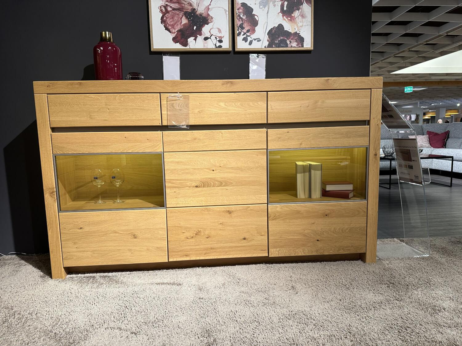 Wöstmann - Highboard Linos 3940 Europäische Wildeiche Massiv Soft Gebürstet Inklusive Beleuchtung Mit Trafo - 4