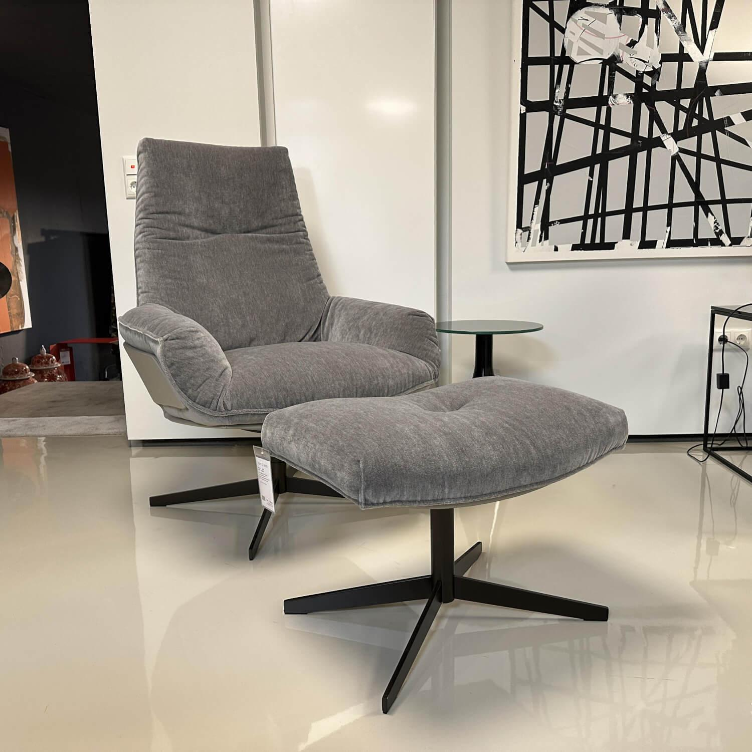 Bielefelder Werkstätten - Sessel Daron Stoff Savoy BW1792-494 Grau Außen Leder Normandie Grau mit Hocker - 6