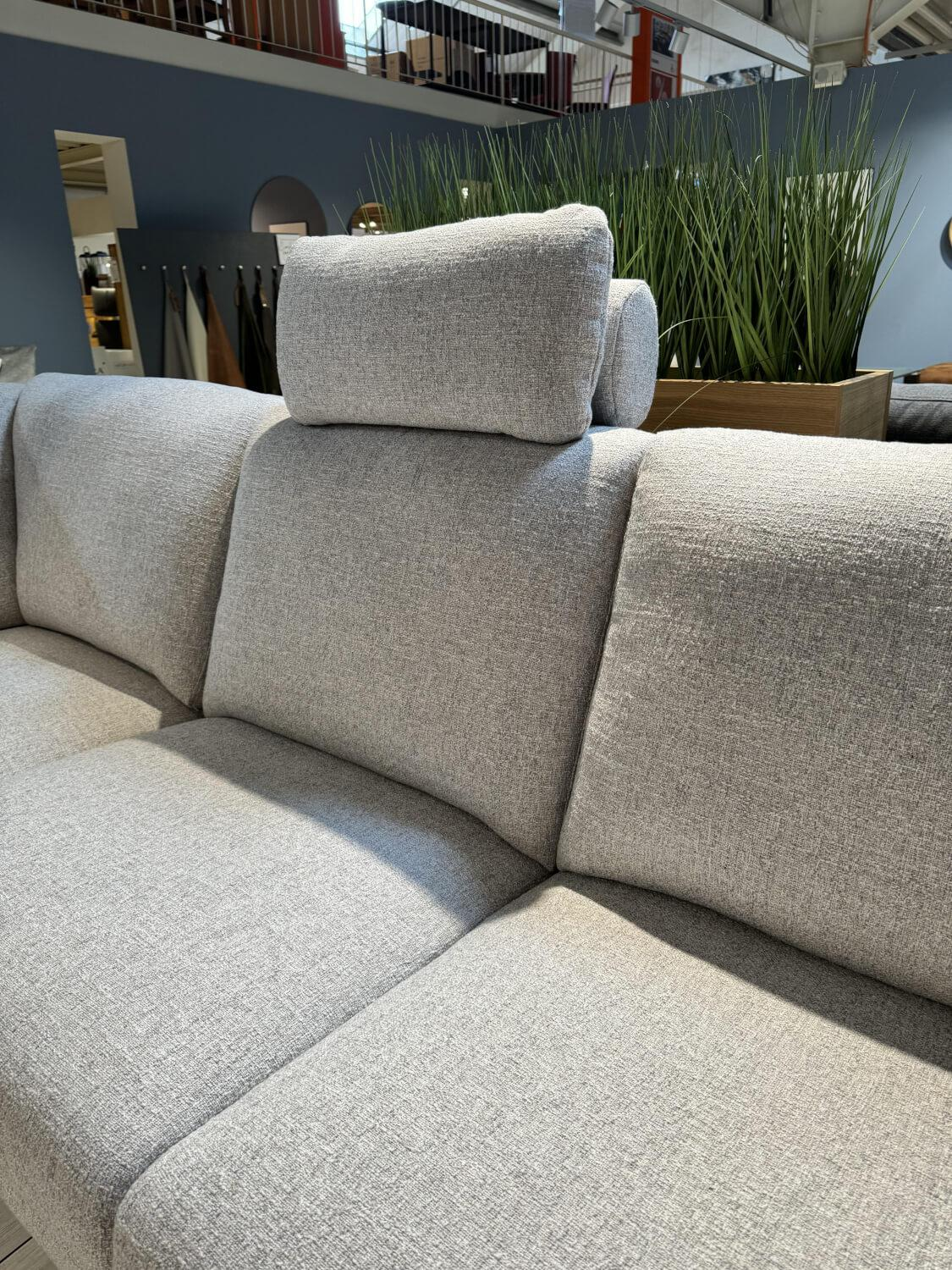 Natura - Ecksofa Princeton Stoff Oasis Shell Grau Füße Braun mit Kopfstütze - 5