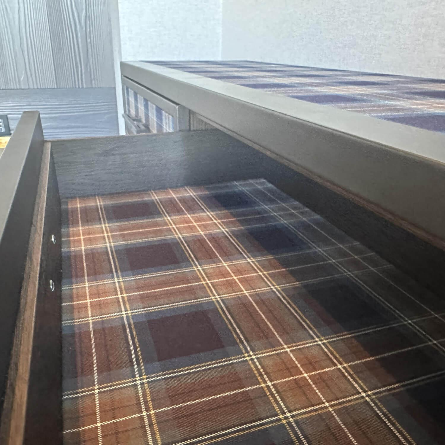 Gruber - Kommode Hollywood Stoff Und Leder Blau Schwarz Kariert Korpus Holz Schwarz - 5