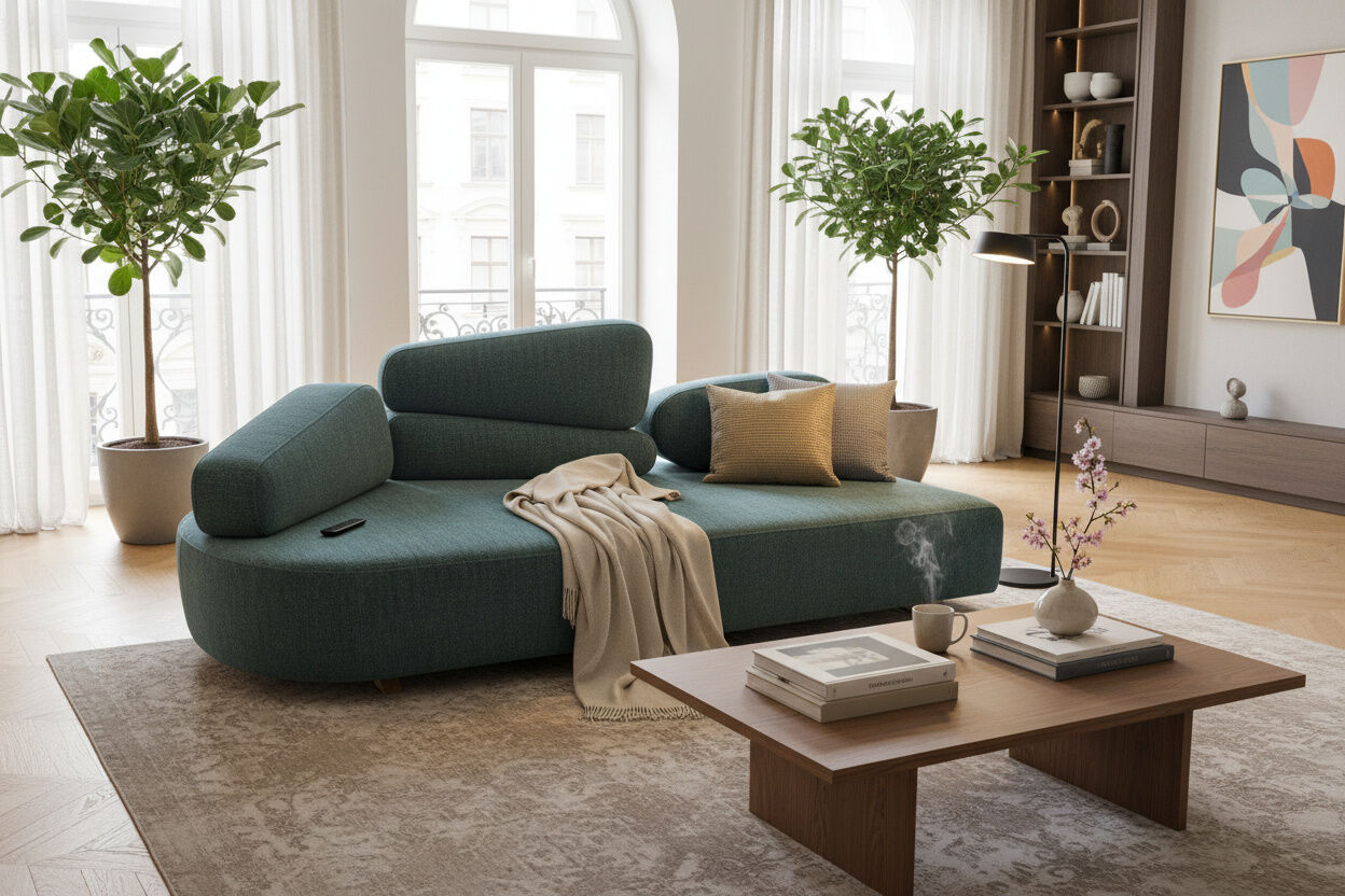 Brühl - Sofa Mosspink Stoff 5277-37 Dunkelgrün Füße Eiche Hell - 6