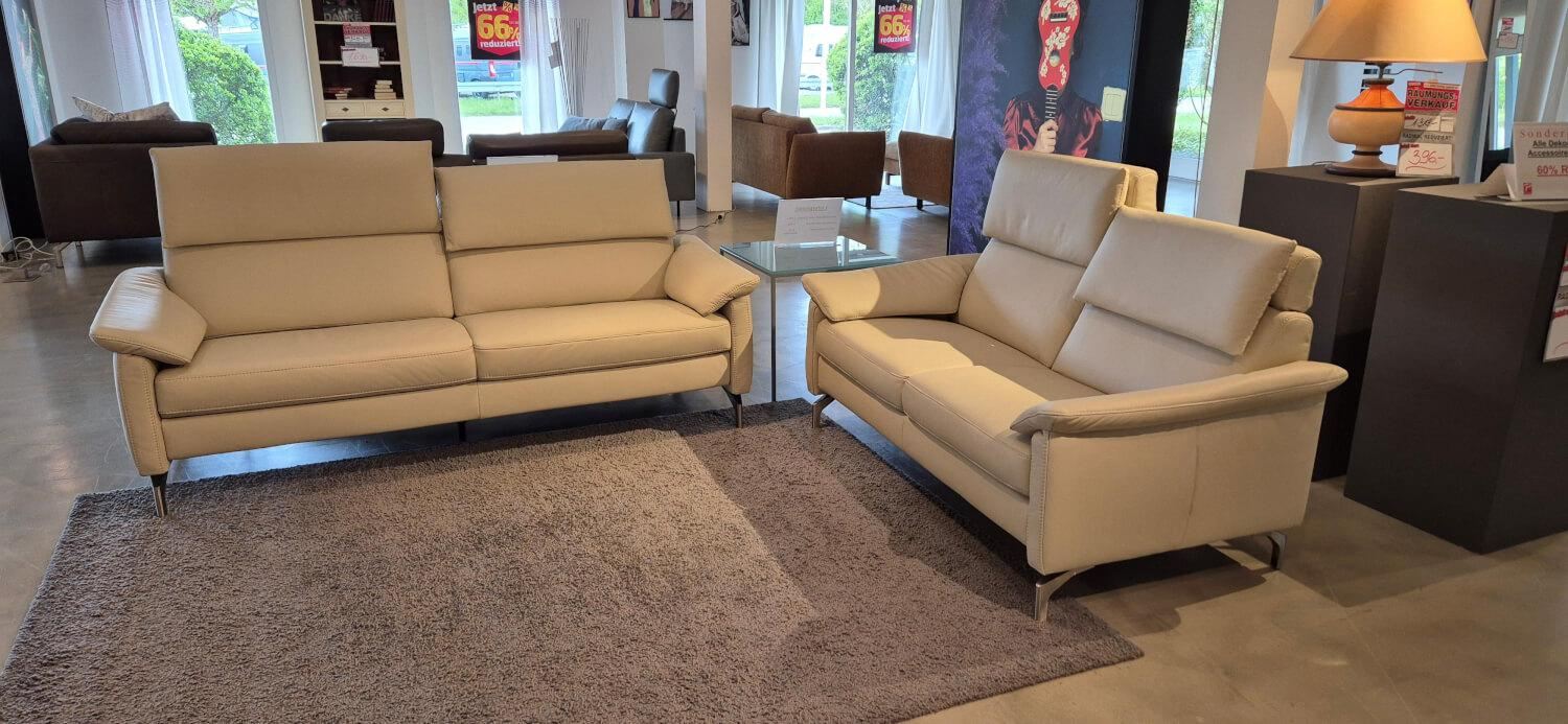 Polsteria - Set Trevi leather punch silk gray with headrest adjustment 2 sofas - 3