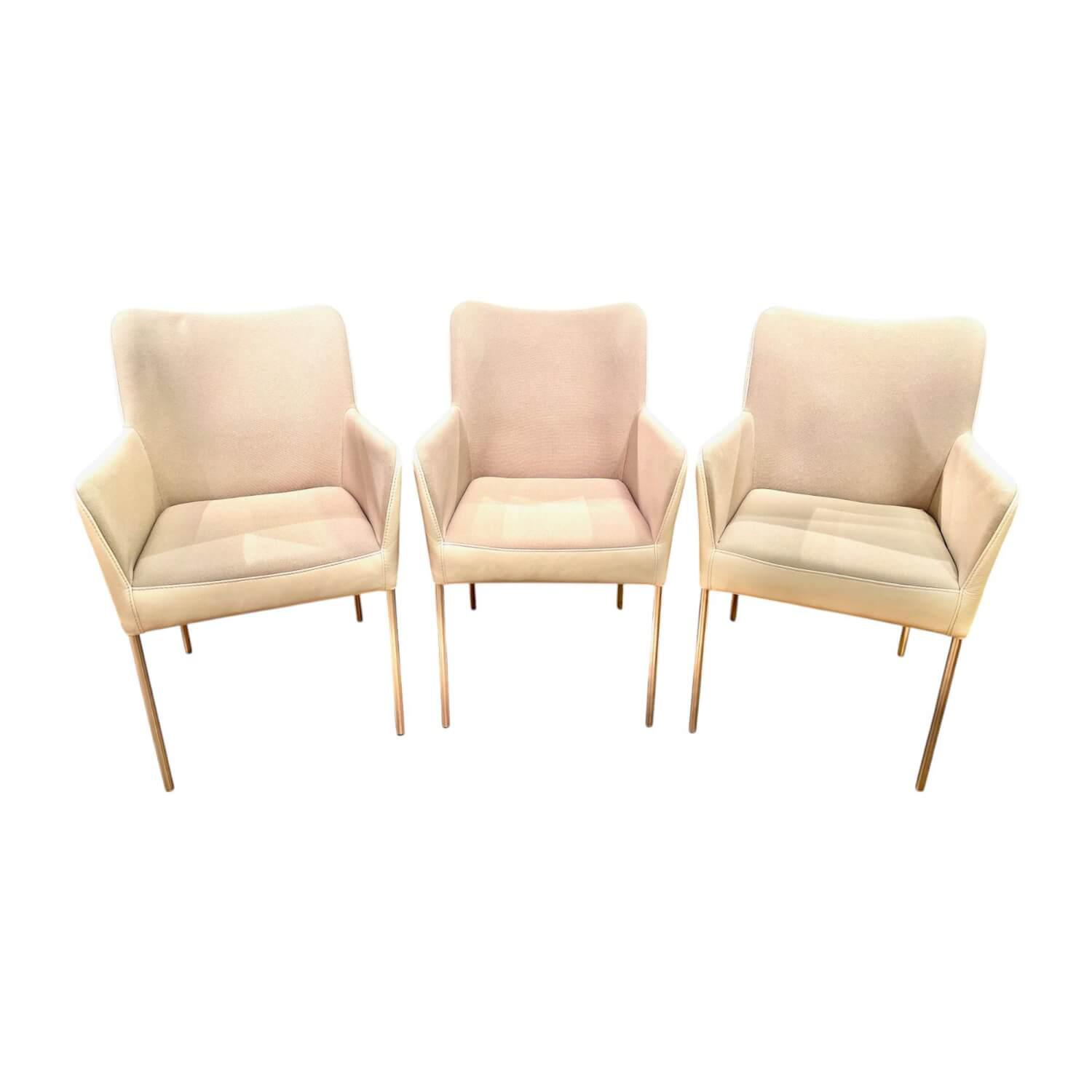 Bert Plantagie - 3er Set Armlehnstuhl Spargo Innen Stoff Oyster Creme Außen Echtleder Ivory Creme Füße Edelstahl - 1