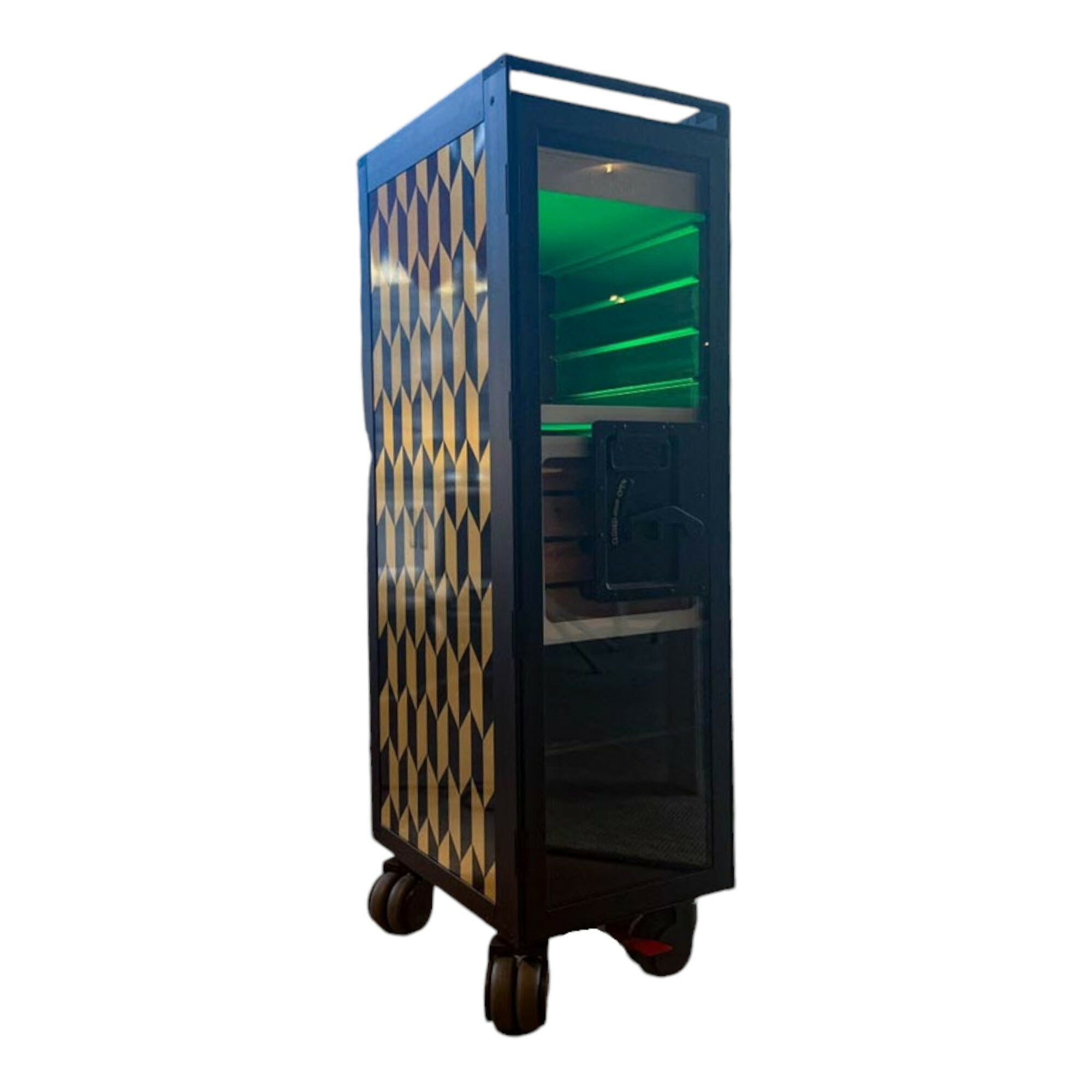 Bordbar - Flugzeugtrolley Black Edition Aurum Aluminium Schwarz Gold Gemustert Glasfachboden Mit LED Beleuchtung - 1