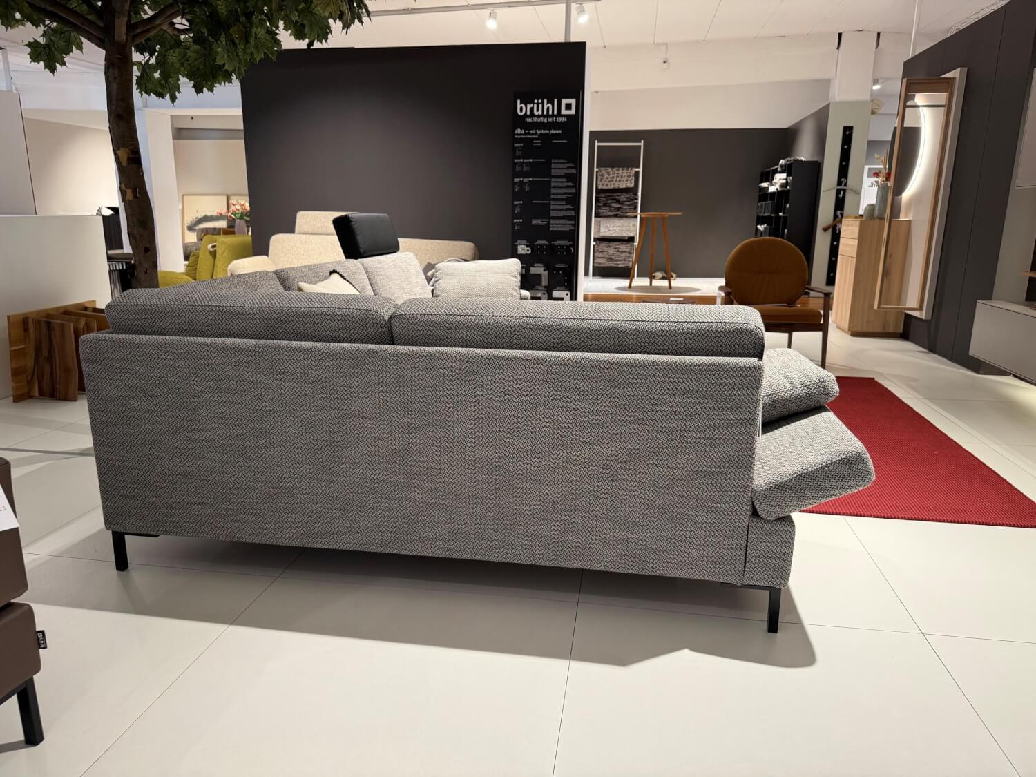 Brühl - Ecksofa Alba Stoff 3682-20 Grau Kopfstütze Leder Schwarz Füße Metall Schwarz Pulverbeschichtet - 4