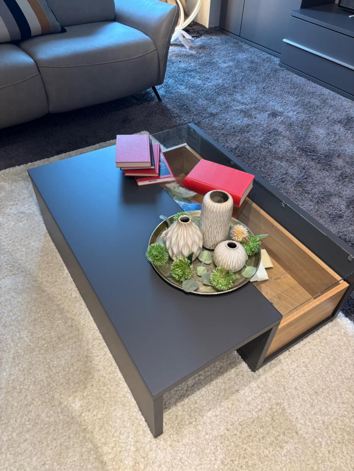 Musterring - Coffee table Aterno Frame slate gray With clear glass top Including drawer insert - 2
