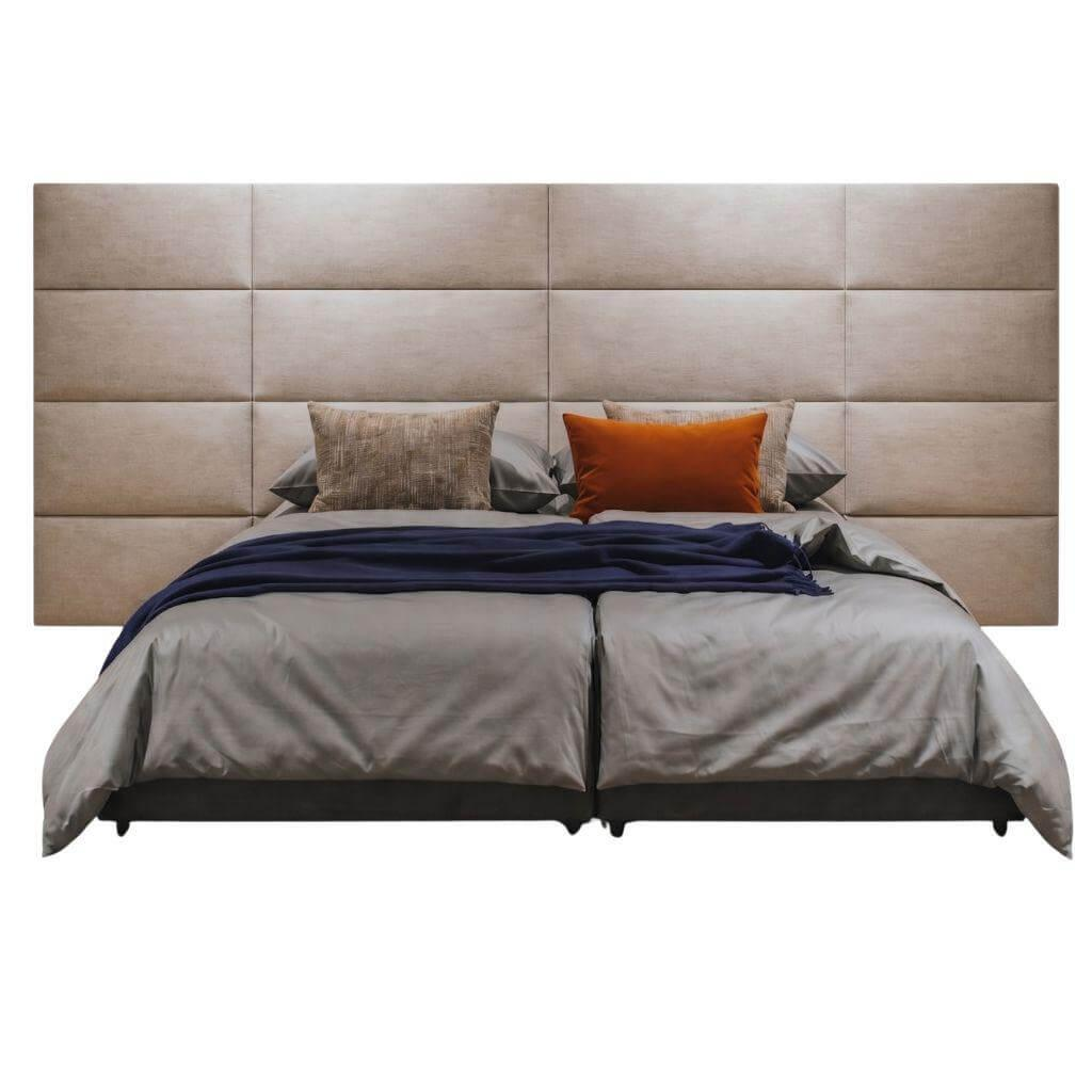 Poliform - Bett Dream Leder Silk Grafite Anthrazit Inkl. Wandpaneel Stoff Rabat Sabbia Beige Ohne Matratzen Ohne Lattenrost - 1