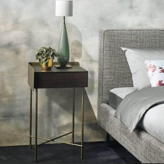 Christine Kröncke - Set of 2 bedside cabinets Bela 39 1 oak wenge veneered frame stainless steel bronze look bronze powder-coated - 2
