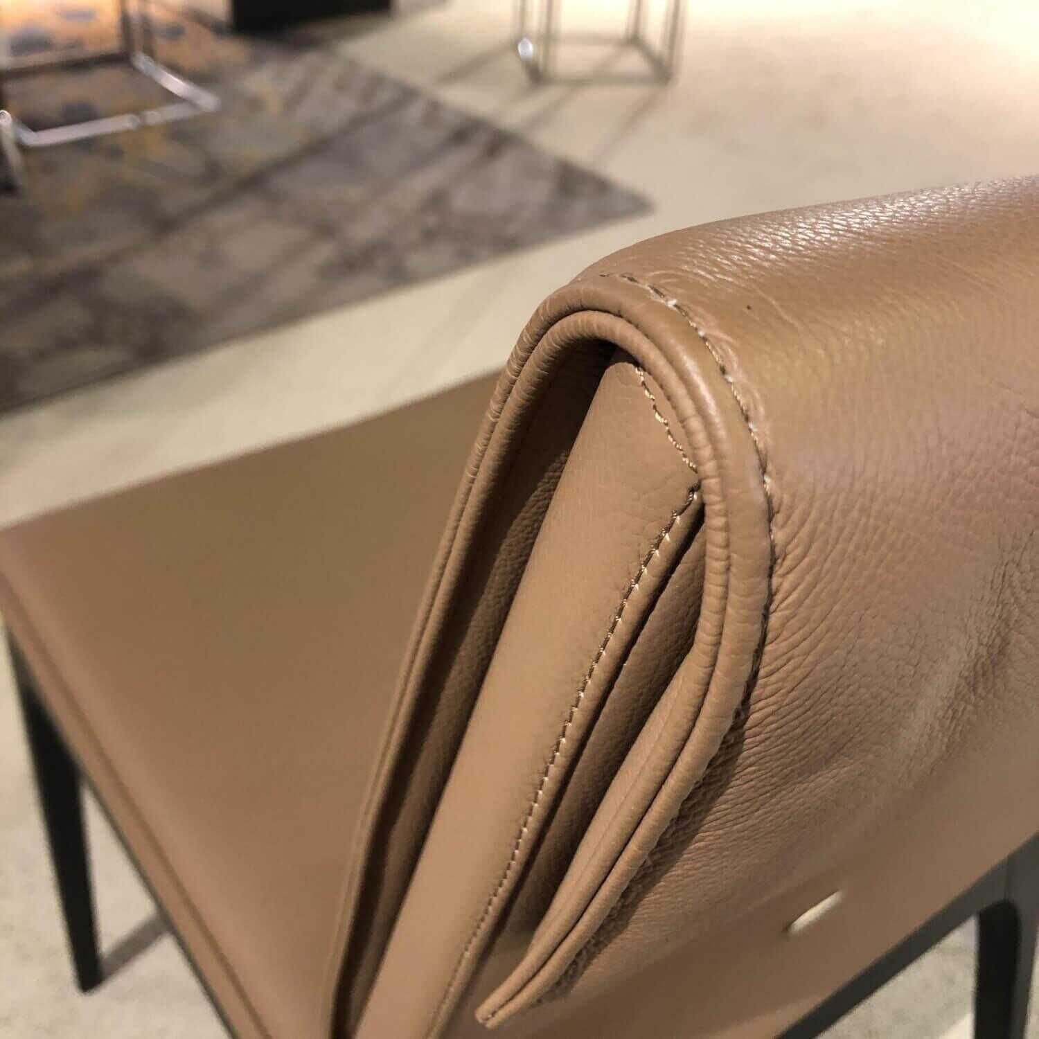 Cattelan Italia - 6er-Set Stuhl Sofia Leder 981 Biscotto Beige Füße Holz Schwarz Lackiert - 11