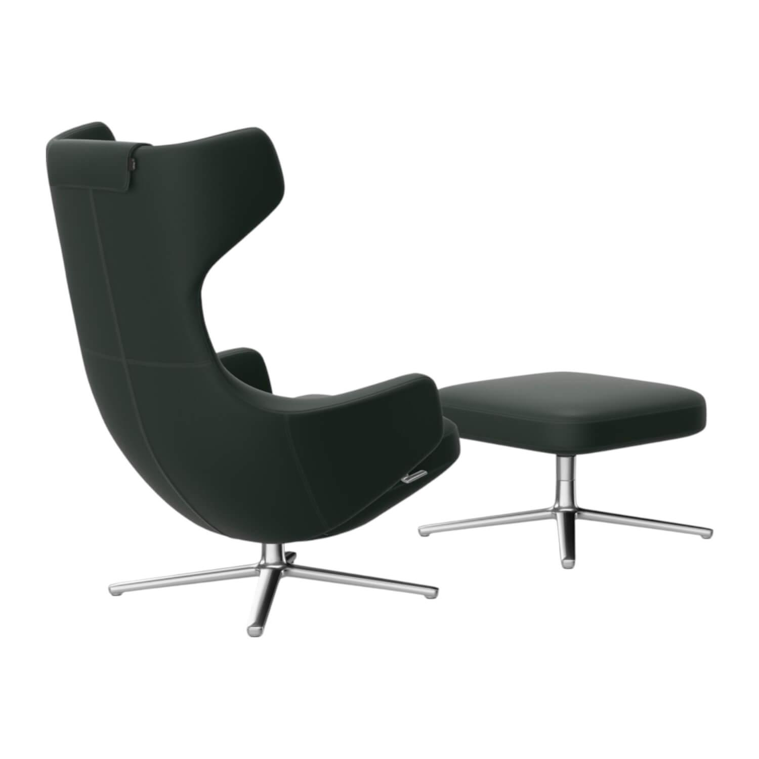 Vitra - Sessel Grand Repos Leder Premium F Jade Grün mit Ottoman - 5