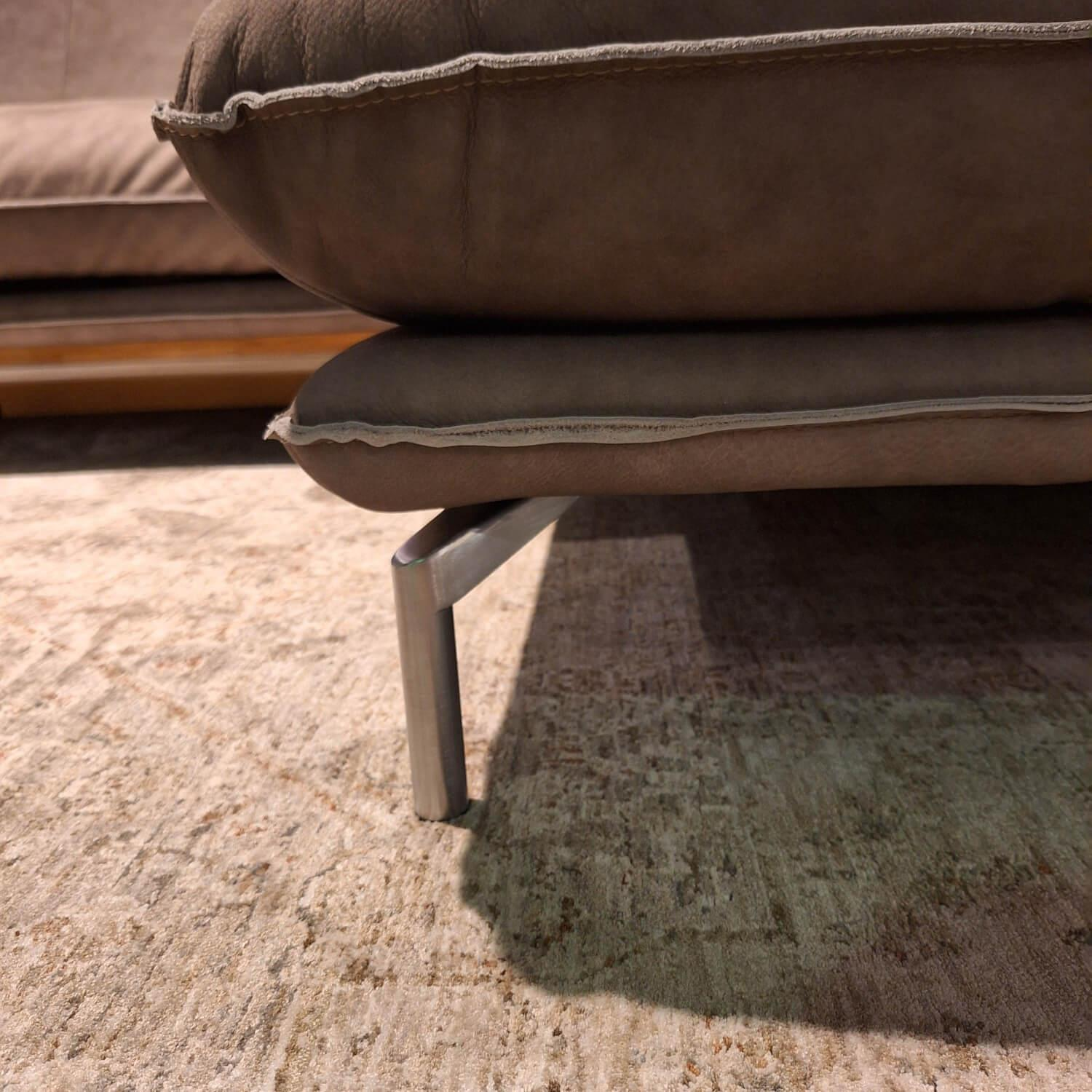 Bullfrog - Ecksofa Ceasar Bezug Leder Toro 2055 63 Elefant Grau Metallfüße Edelstahloptik Mit Klappbaren Lehnen - 5
