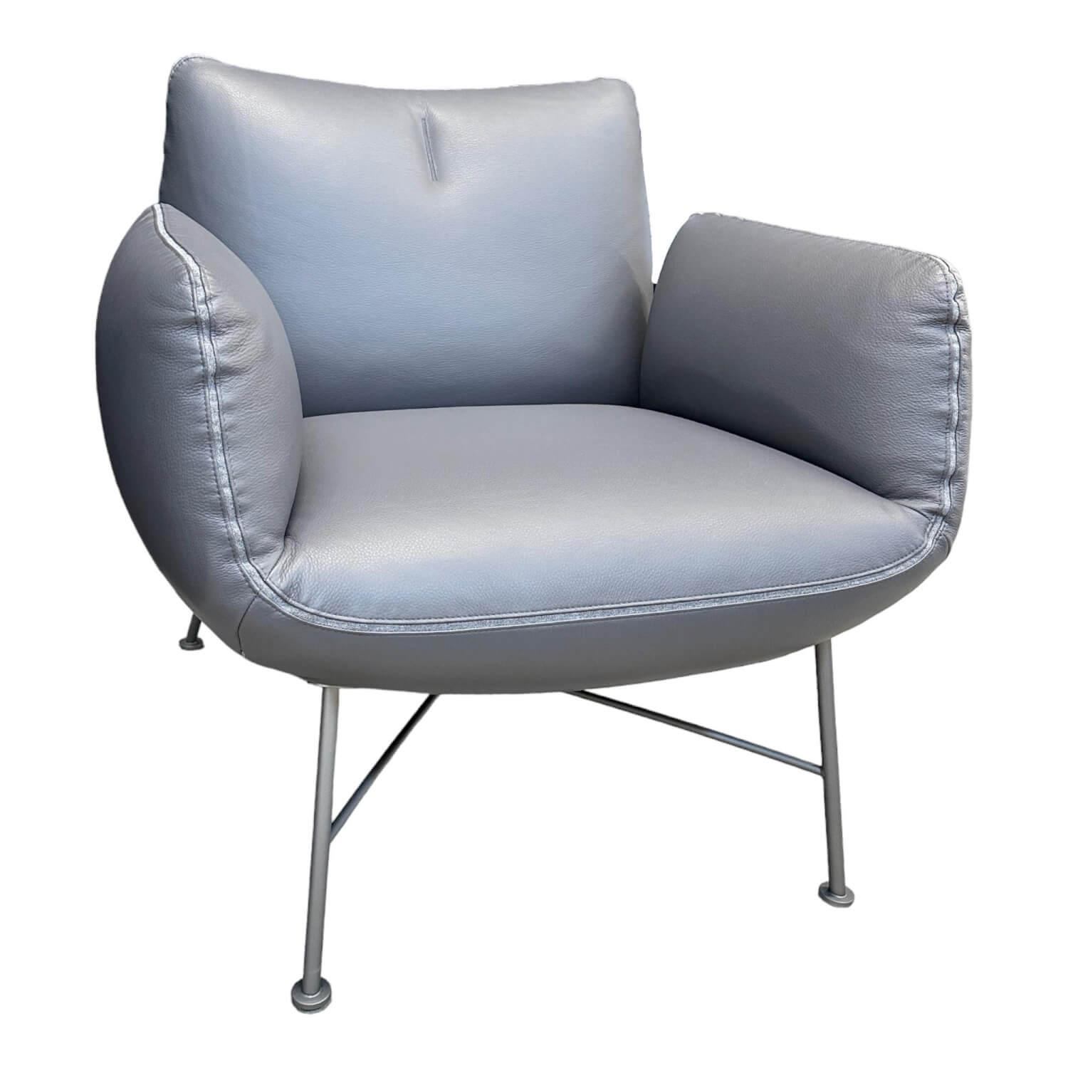 Clubsessel Jalis 26188 Leder 248 Asche Grau Nahtband 5091 Mittelgrau Grau Drahtgestell F02 Feinstruktur Platin COR - Clubsessel Jalis 26188 Leder 248 Asche Grau Nahtband 5091 Mittelgrau Grau Drahtgestell F02 Feinstruktur Platin - 1