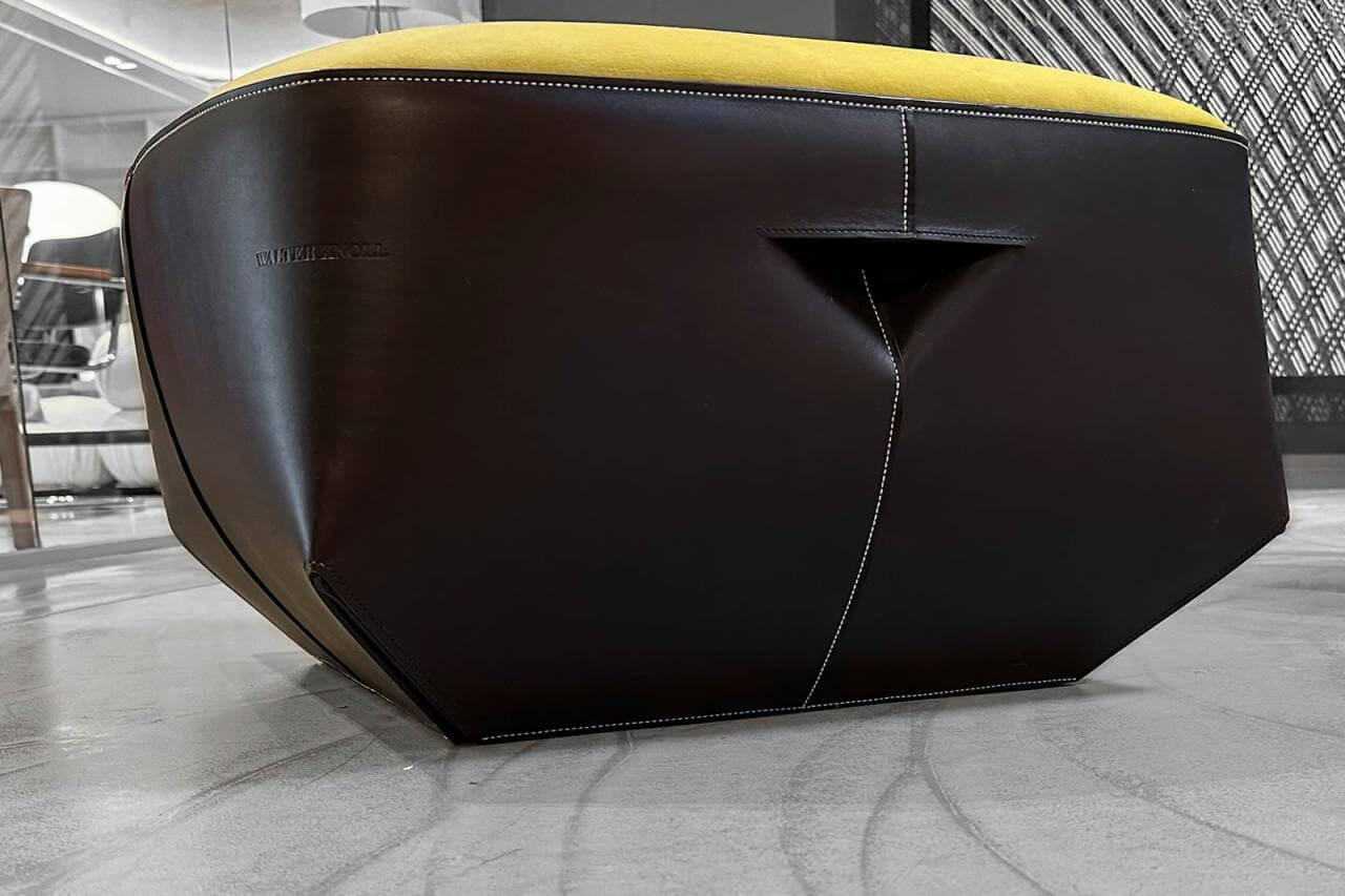 Walter Knoll - Hocker Isanka Sitz Stoff Harald 3 Gelb Korpus Leder Saddle Coffee Braun - 5