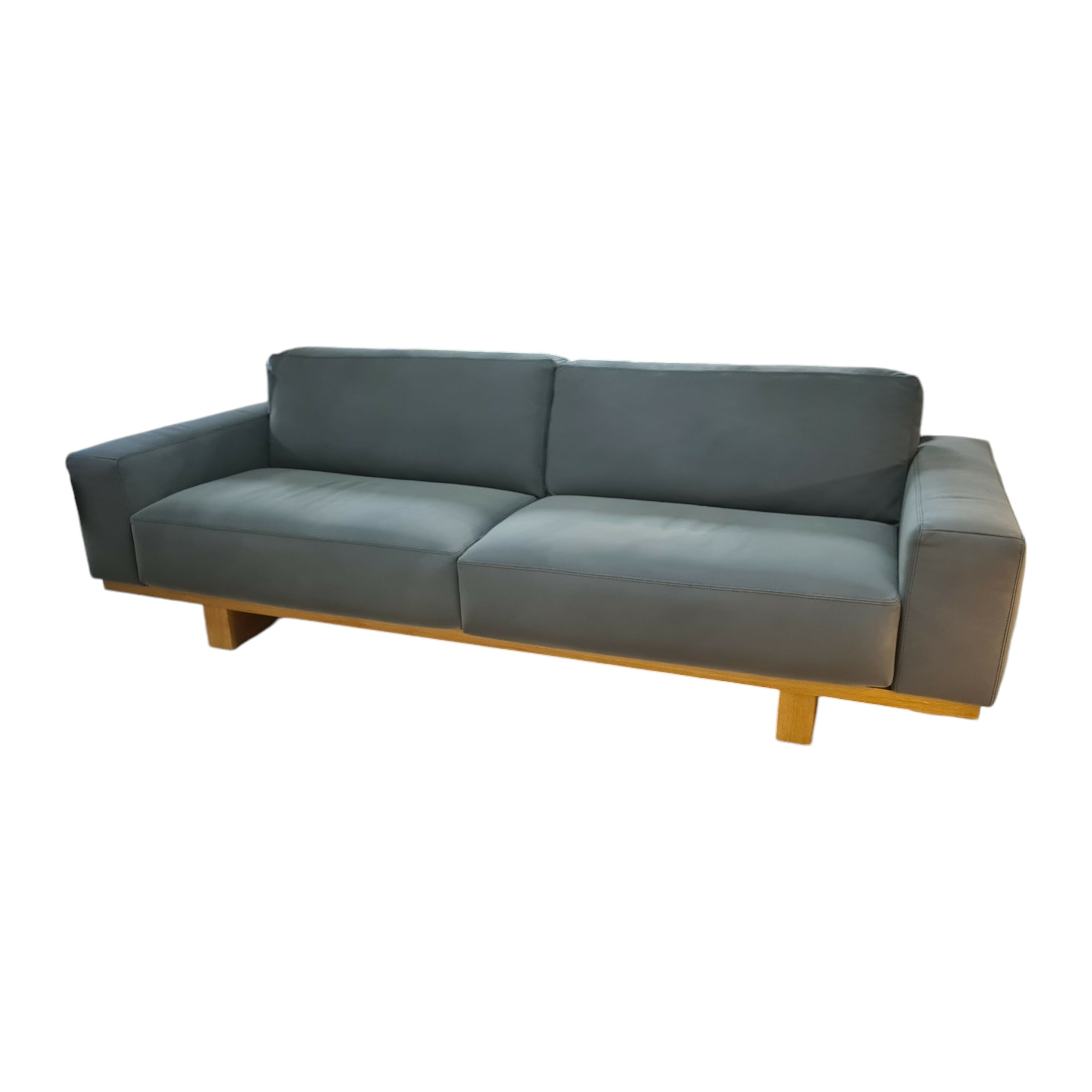 Natura - Sofa Anaheim Leder Veneto Grau PG 25 Rücken Echt Füße Eiche Massiv - 1