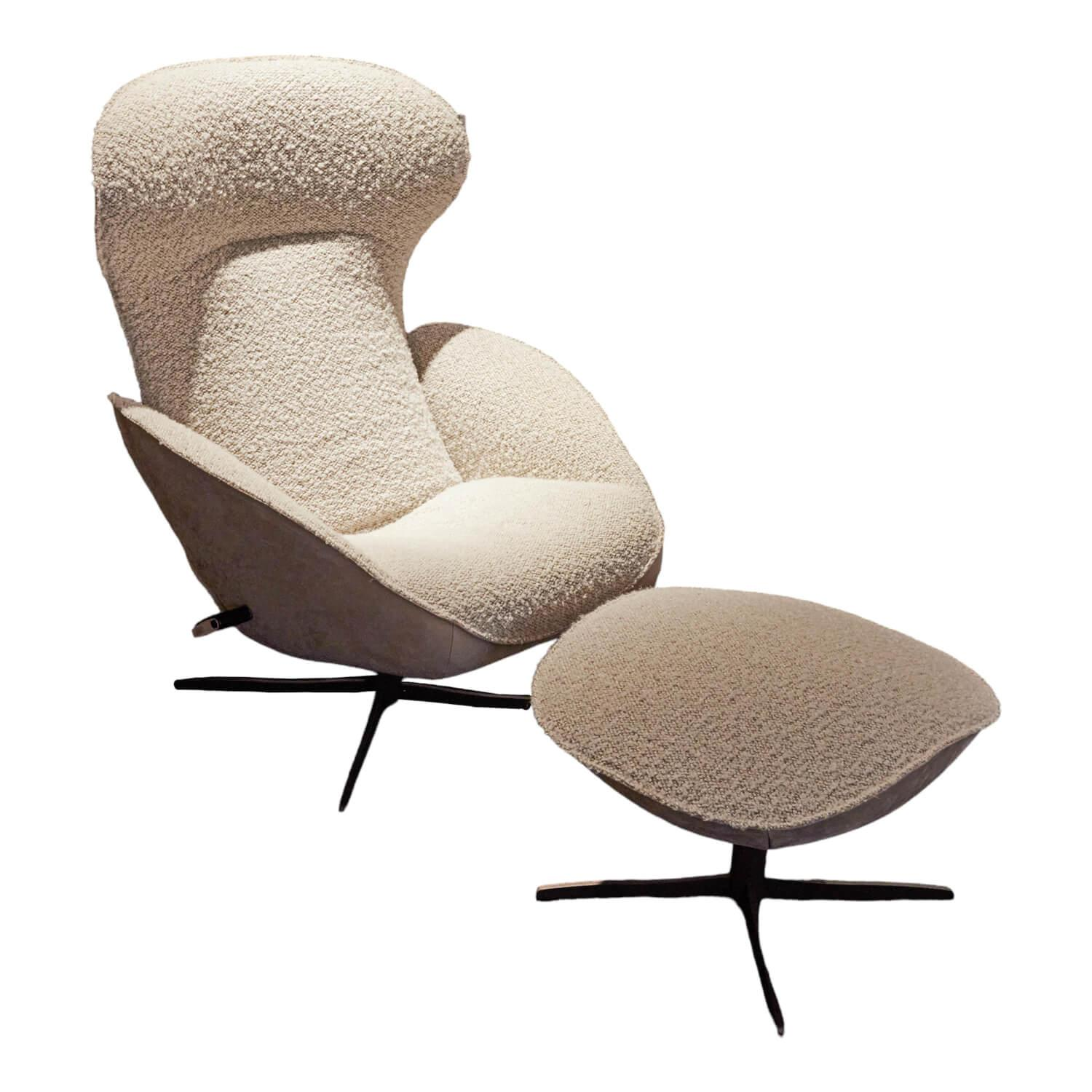 Jori - Sessel Daydreamer Lounge JR 4450 Stoff Gorky Und Leder Nubuck Cream 4 Sternfuß Pulverbeschichtet Matt Bronze Mit Hocker - 1