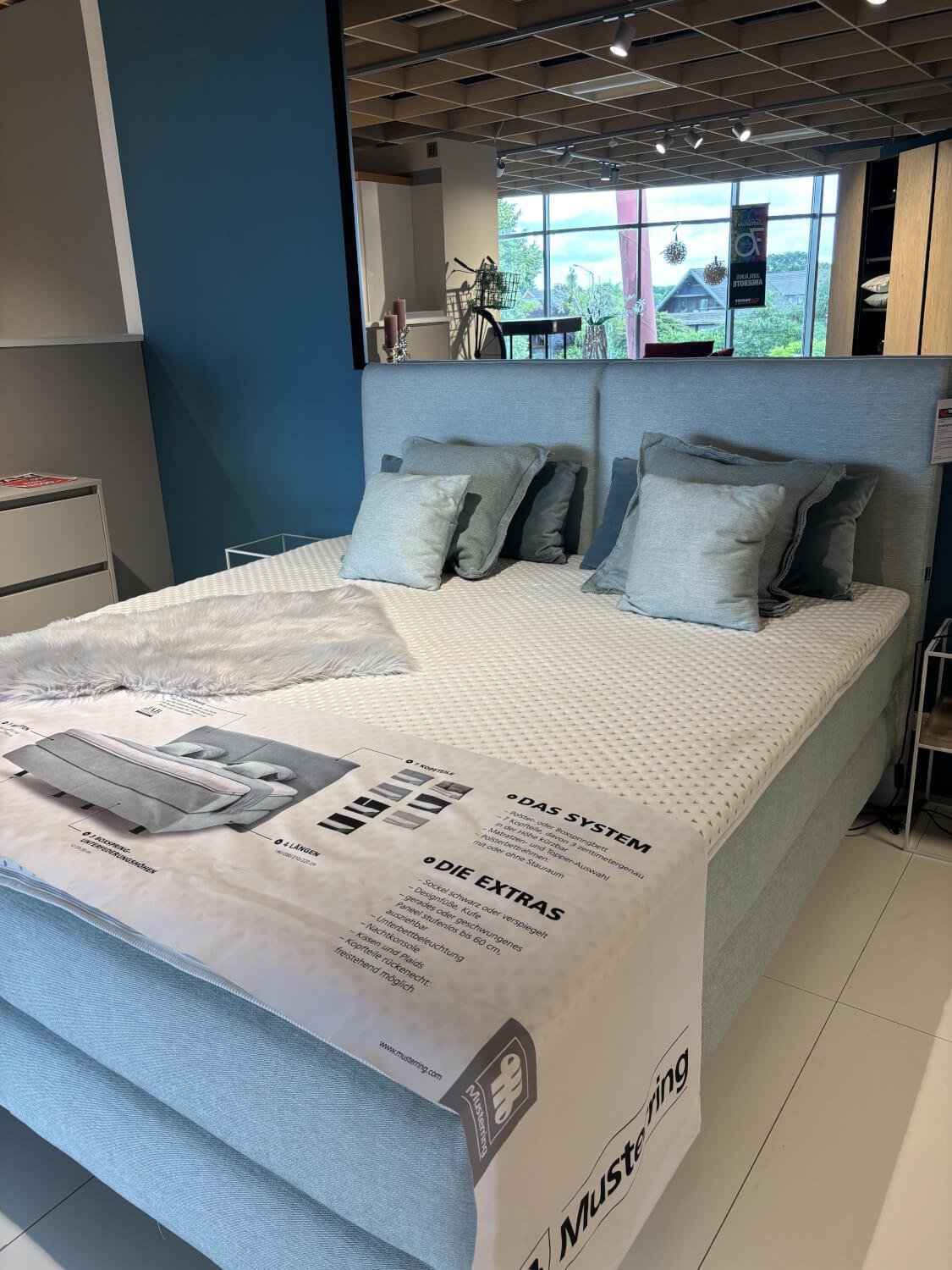 Musterring - Boxspringbet Elias Stoff 09564 Blau Füße Schwarz Inklusive Topper - 4
