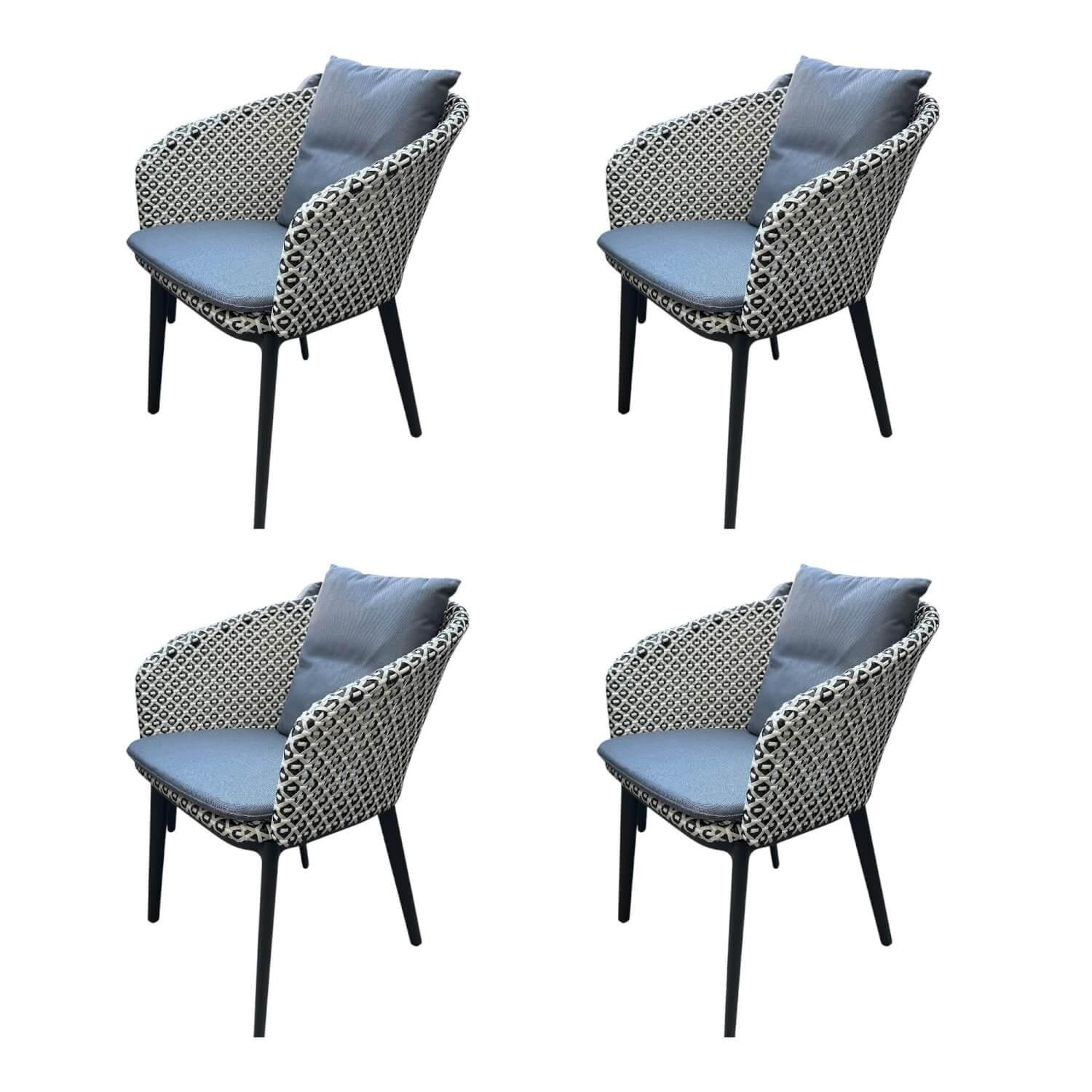 DEDON - 4er Set Armlehnstuhl MBrace Rücken Fasergeflecht Pepper Weiß Schwarz Gestell Aluminium Schwarz Mit Sitzkissen - 1
