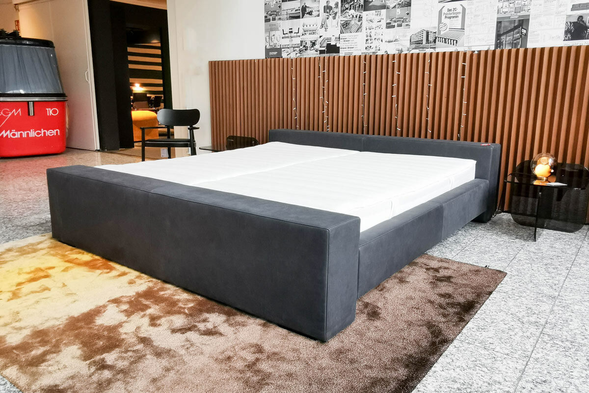 Möller Design - Polsterbett Brian Kopfteil A Niedrig Leder Novara 0523 Black Off Schwarz Fußplatte Holz Schwarz - 7