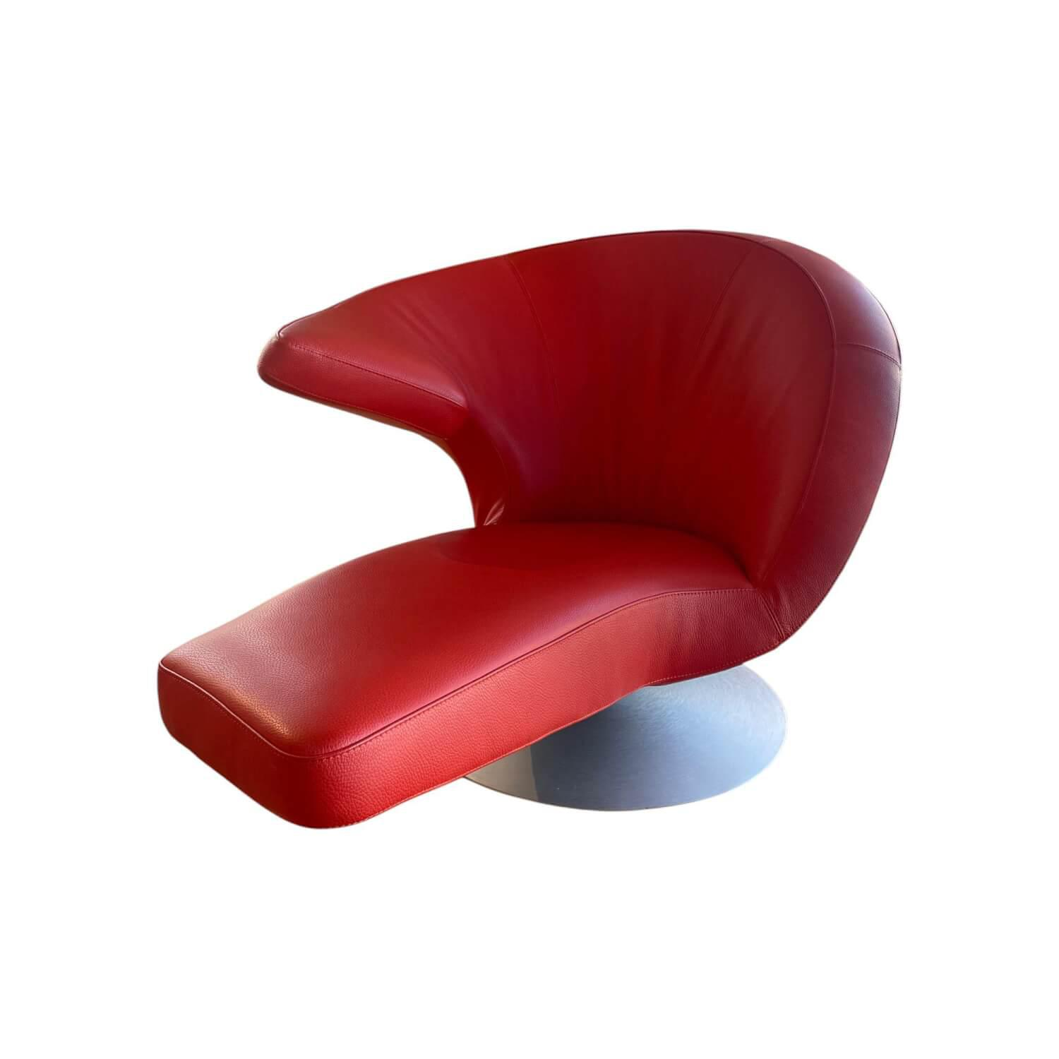 Leolux - Drehsessel Parabolica 320 100 Leder Senso 6870 Grenadine Orange Rot Tellerfuß Aluminium Gebürstet - 1