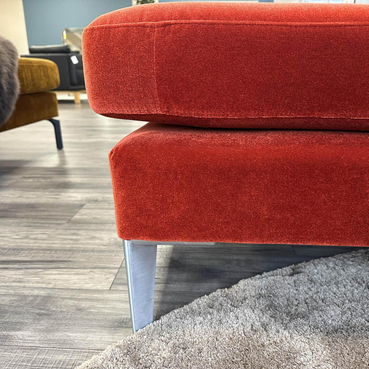 Gehlenborg Sitzmöbel - Ecksofa Living Rohleder Stoff Cloud 18 Velours Brilliant Rot Gestell Aluminium Gebürstet Mit Klappbarer Armlehne - 2