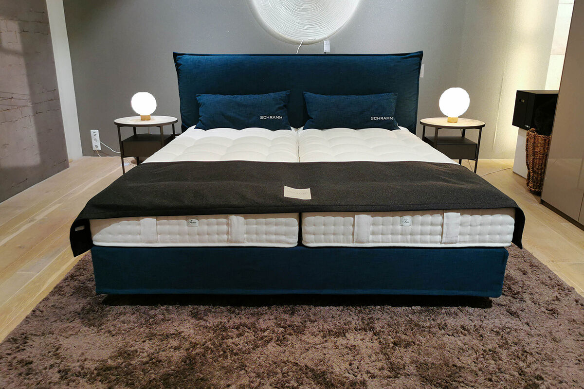 Schramm - Boxspringbett Anthea Stoff 3 Jan-2760 Arctic Blau Füße Buche Schwarz mit 2 Matratzen - 6
