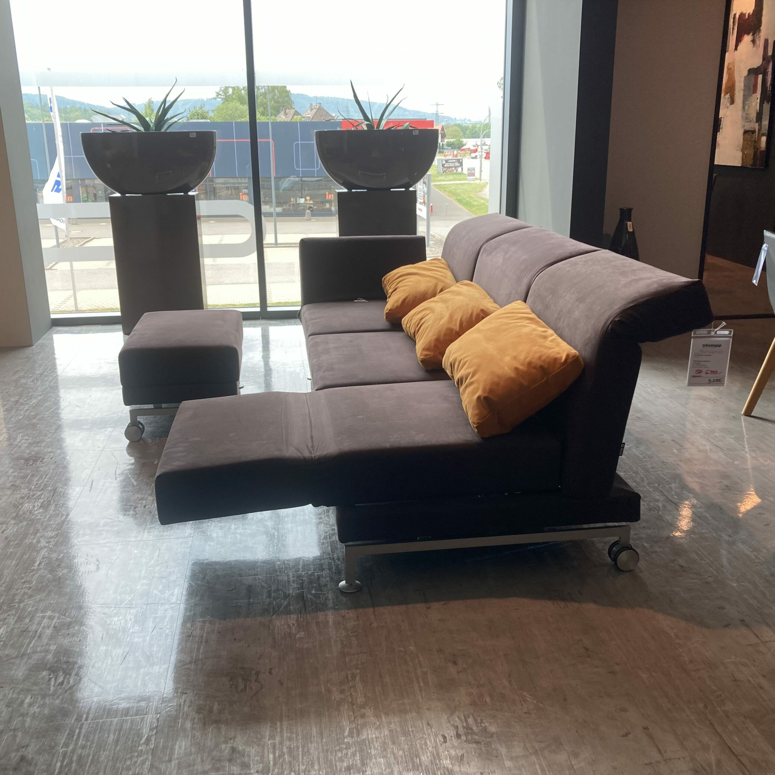 Brühl - Ecksofa Moule Stoff Braun 6499/9199 mit Hocker und 3 Kissen - 7