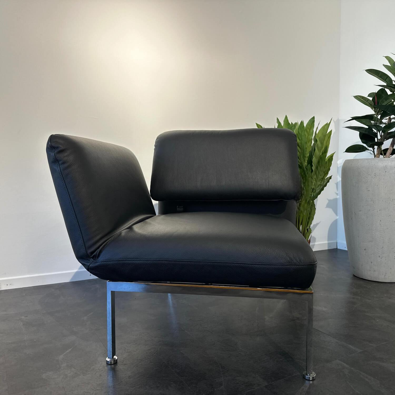 Brühl - Liegesessel Roro Small Leder Unit 5423 10 Schwarz Metalluntergestell Verchromt Glänzend - 5