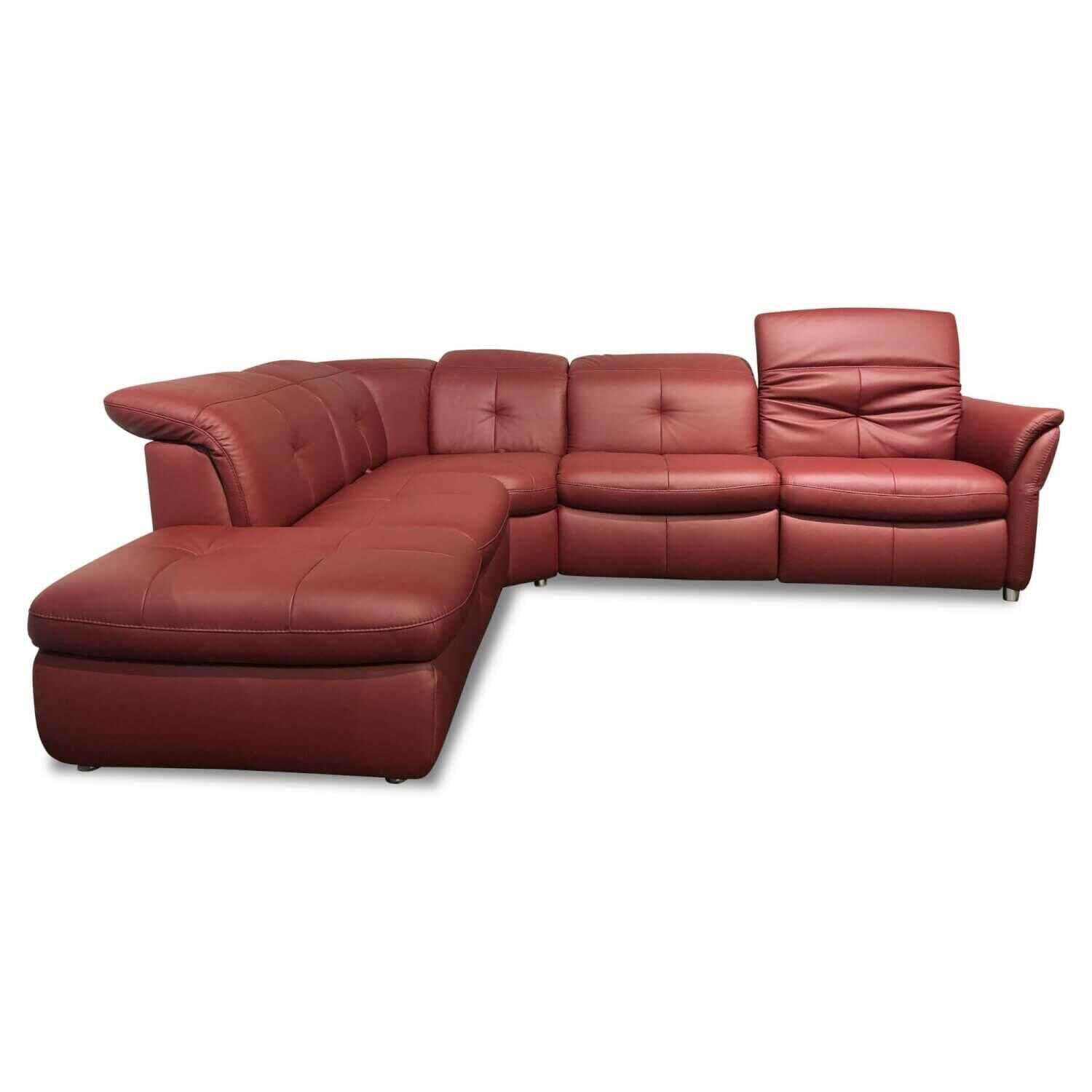 Steinpol - Ecksofa Matera Leder Punch Merlot Rot mit elektrischer Verstellfunktion - 1