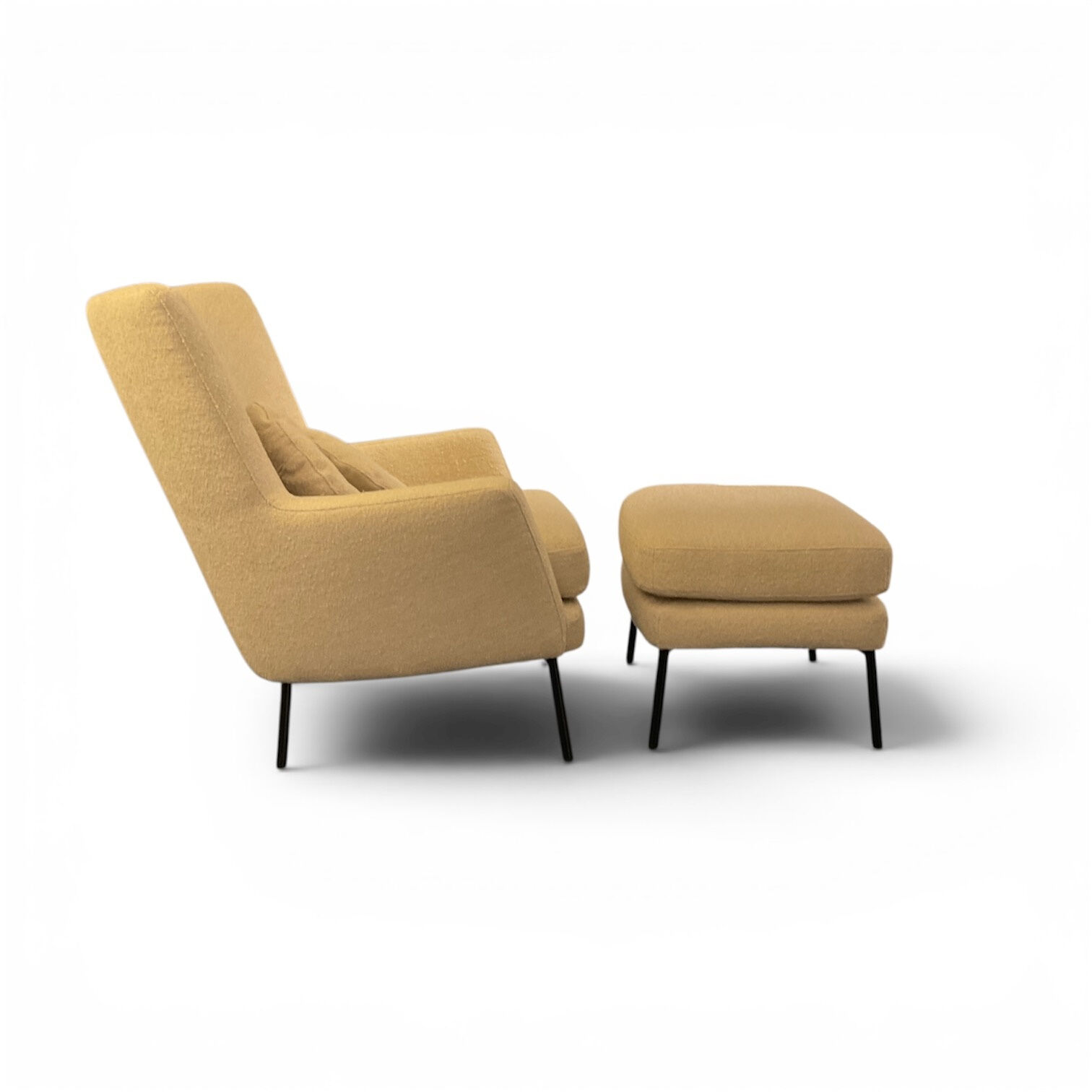 Casamobile Living - Sessel Boston Stoff Heather 2 Light Beige Gestell Metall Schwarz Inklusive Fußhocker  - 6