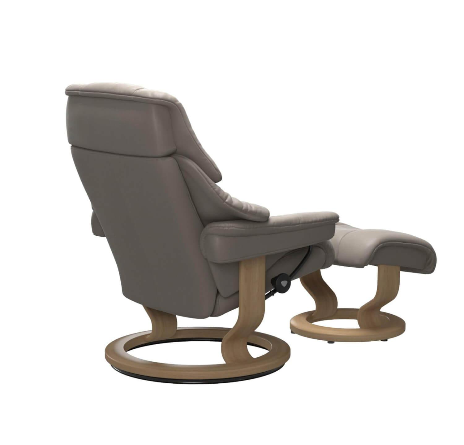 Stressless - Relaxsessel Reno L Leder Paloma 44 Dark Mushroom Beige Grau Gestell Classic 04 Eiche Mit Hocker - 2