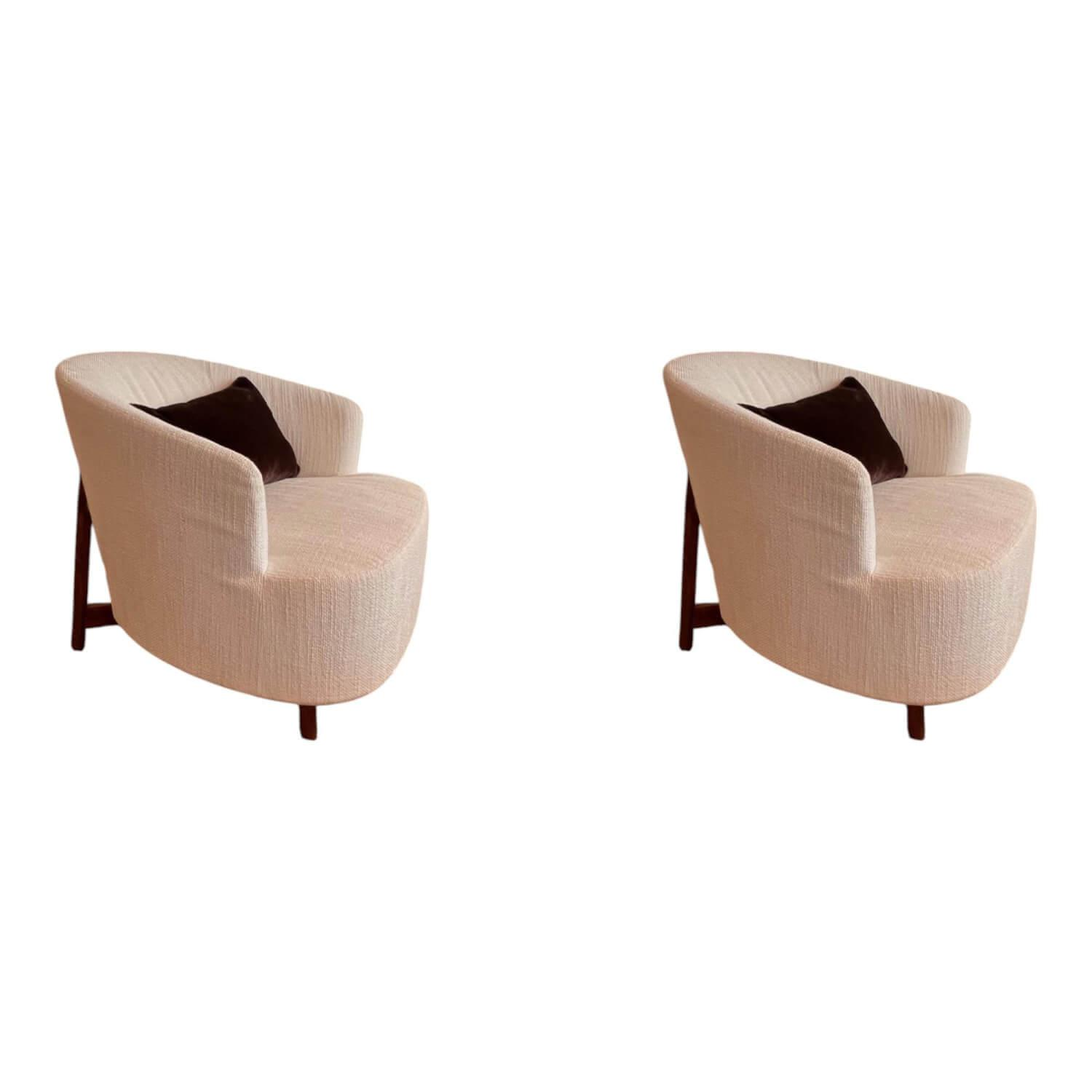Porada - 2er-Set Sessel Copiene Heller Stoff Beige Gestell Noce Canaletta Nussbaum - 1