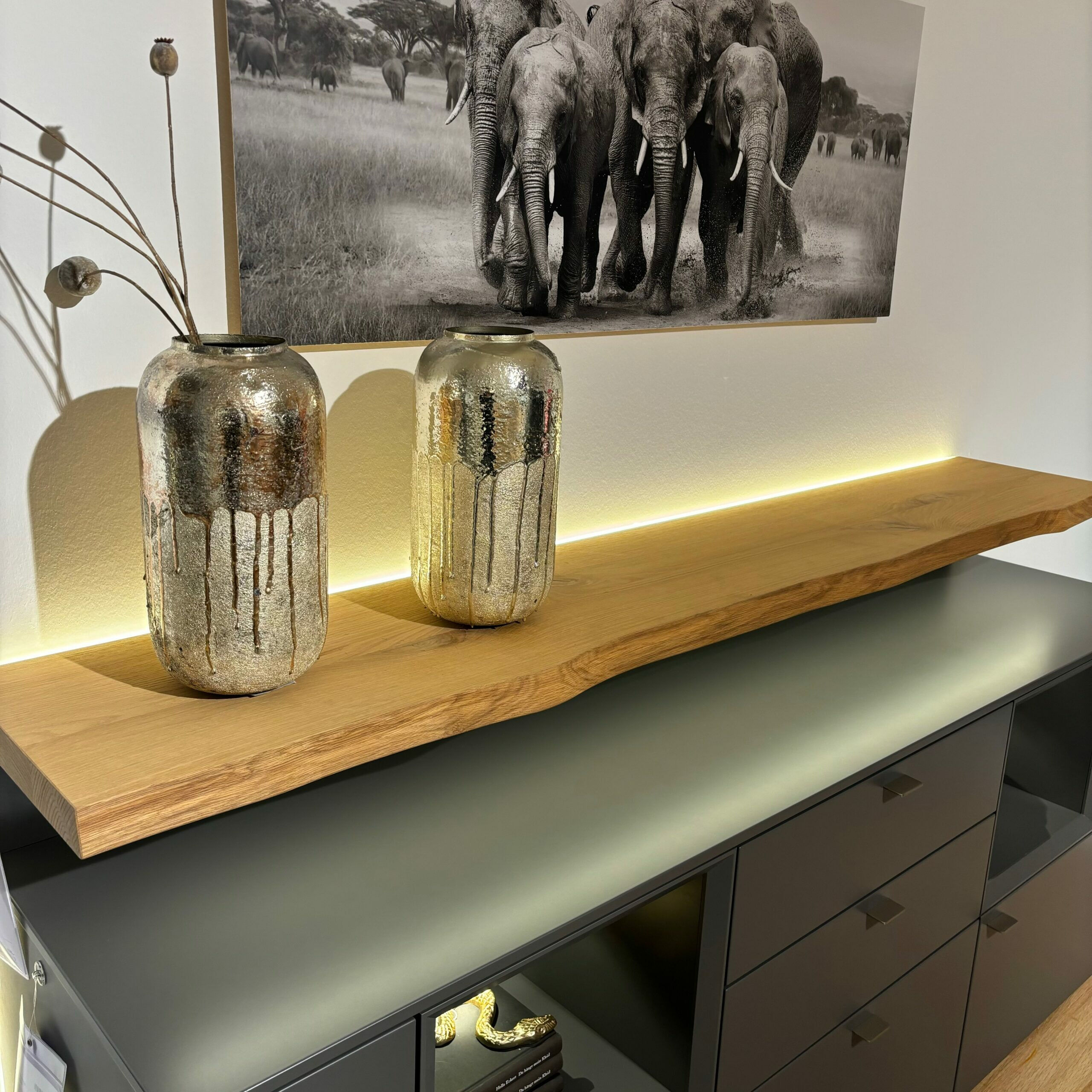 Venjakob - Sideboard Vitus Lack Schiefergrau Matt Mit Aufsatzkonsole Eiche Rustico Hell Geölt  - 4