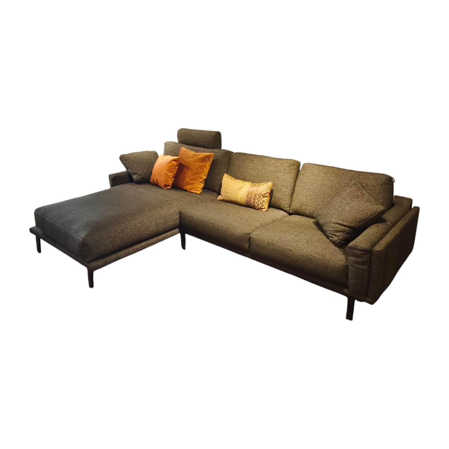 Leolux - Ecksofa Bellice Stoff 24 550 Grau Beige Gussfuß Aluminium Glatt Matt Schwarz Pulverbeschichtet Inklusive Kissen - 1