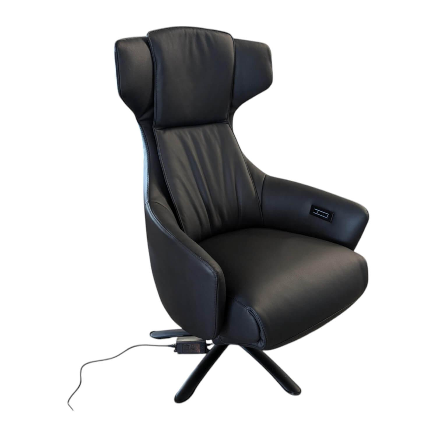 WK Wohnen - Sessel WK687 Bosso 7321 Leder Dino Schwarz mit motorischen Funktionen - 1