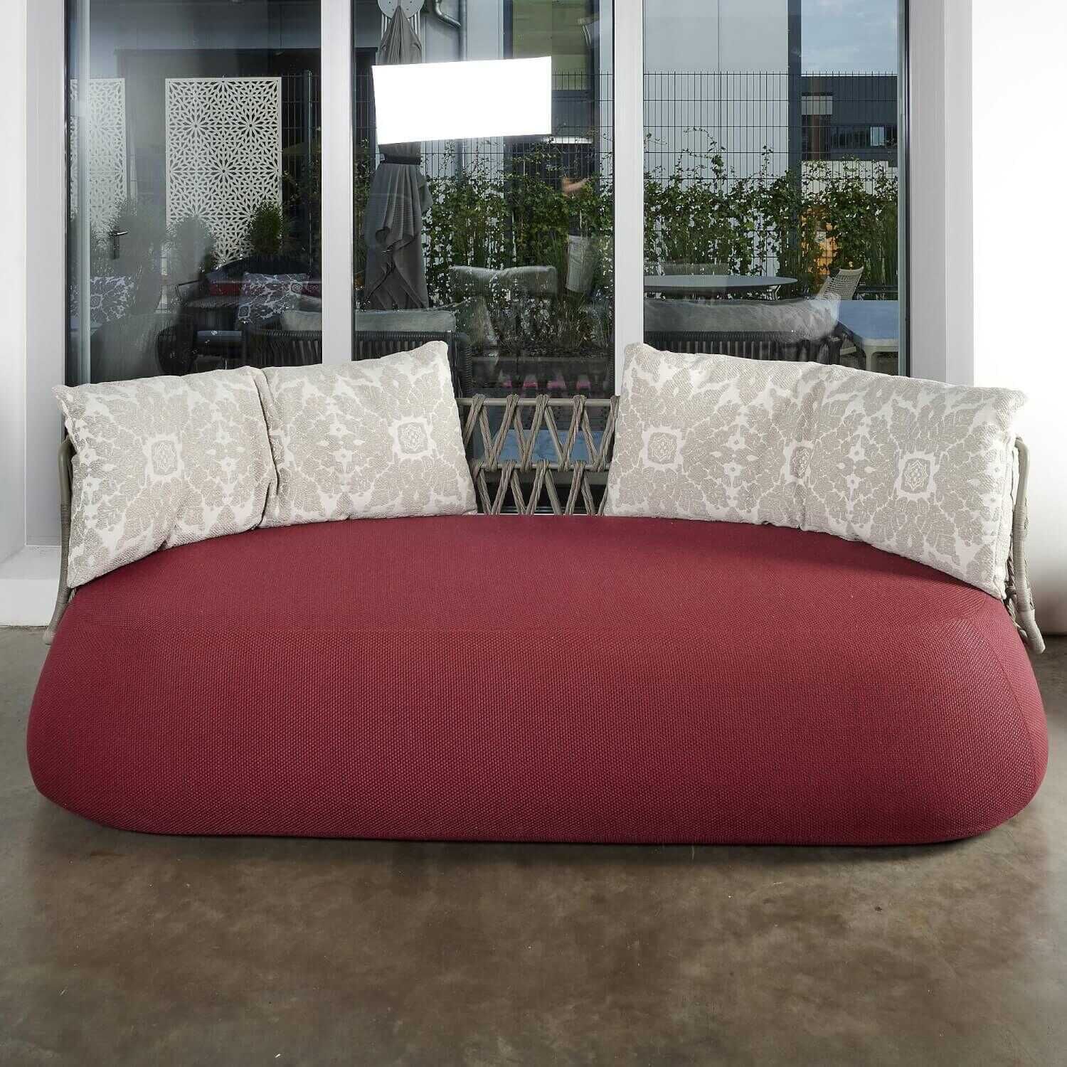 Sofa Outdoor Fat Bezug Stoff Lesia Farbe Burgundy Gestell Grau Geflecht Farbe Tortora