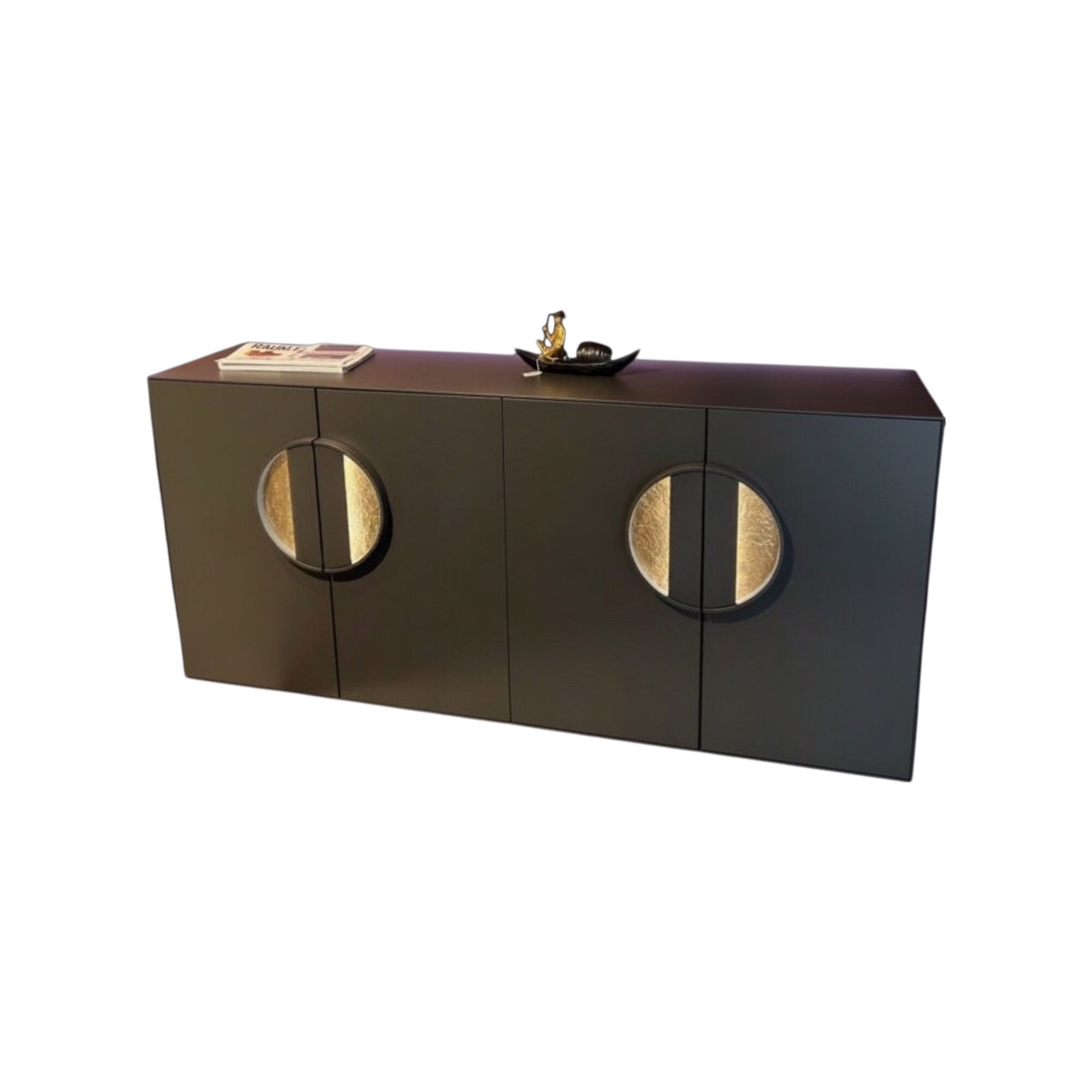 Die Hausmarke - Sideboard Jyn MDF Schiefer Schwarz Griffe Gold  - 1
