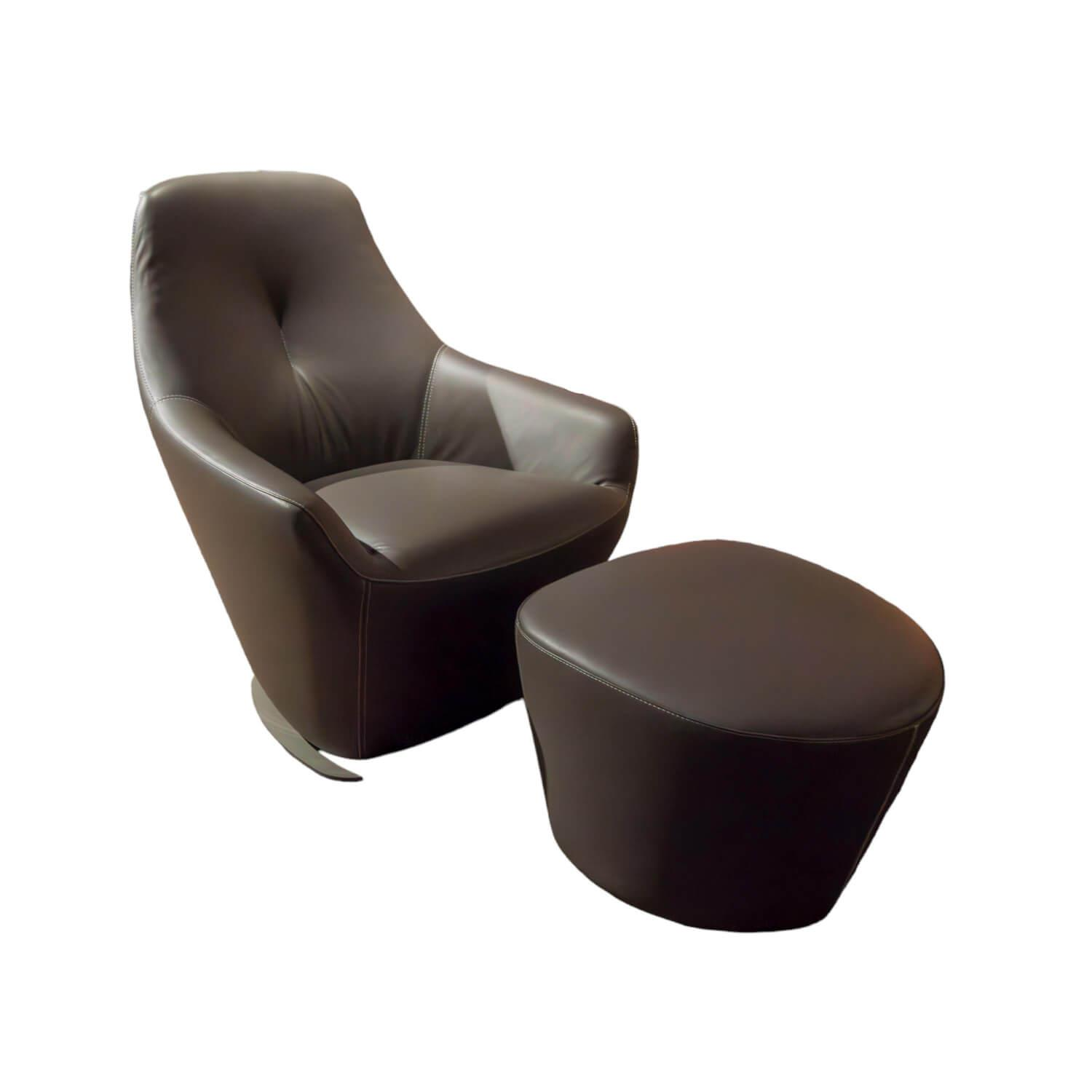 Drehsessel Cantate Mit Hocker Leder Ceras 1090 Flint Grau Garnfarbe Silbergrau 415 Fuß Epoxy E2100 Charcoal Matt