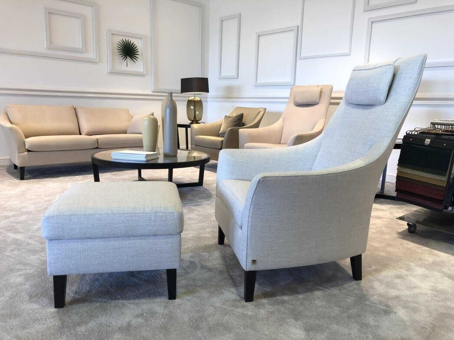 Bielefelder Werkstätten - Sessel Saloni Stoff Jolie 1743-373 Beige Creme mit Hocker - 5