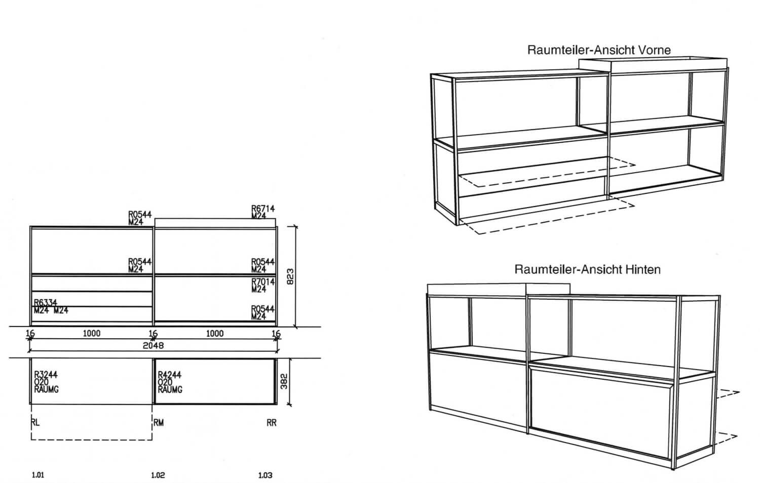 Interlübke - Raumteiler Tado Metallstruktur Schwarz Front Korpus und Rückwand Lack Flintgrau - 2