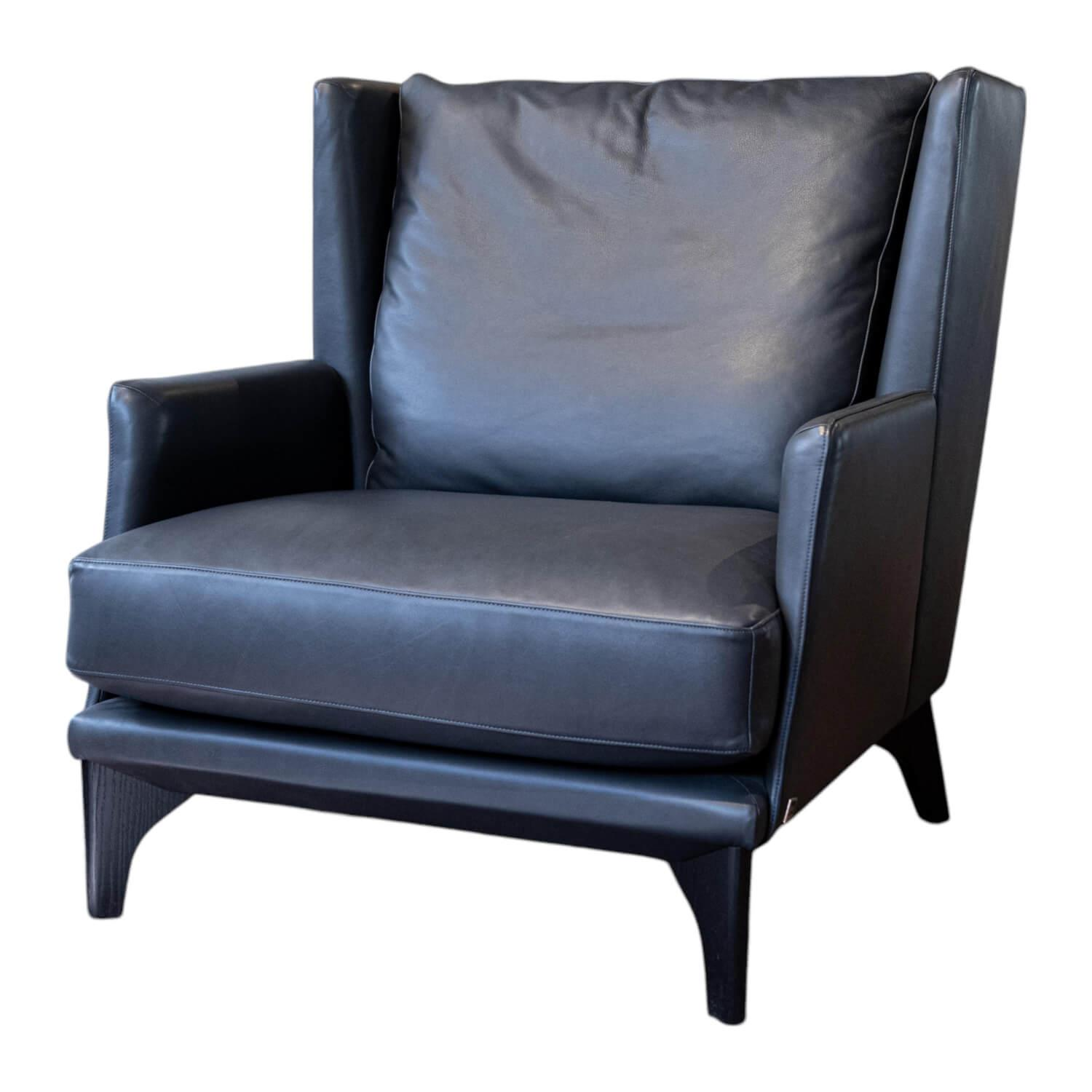 Bielefelder Werkstätten - Sessel Polo Lounge Leder Provence 3 Schiefer Grau Holfüße Dunkel Gebeizt - 1