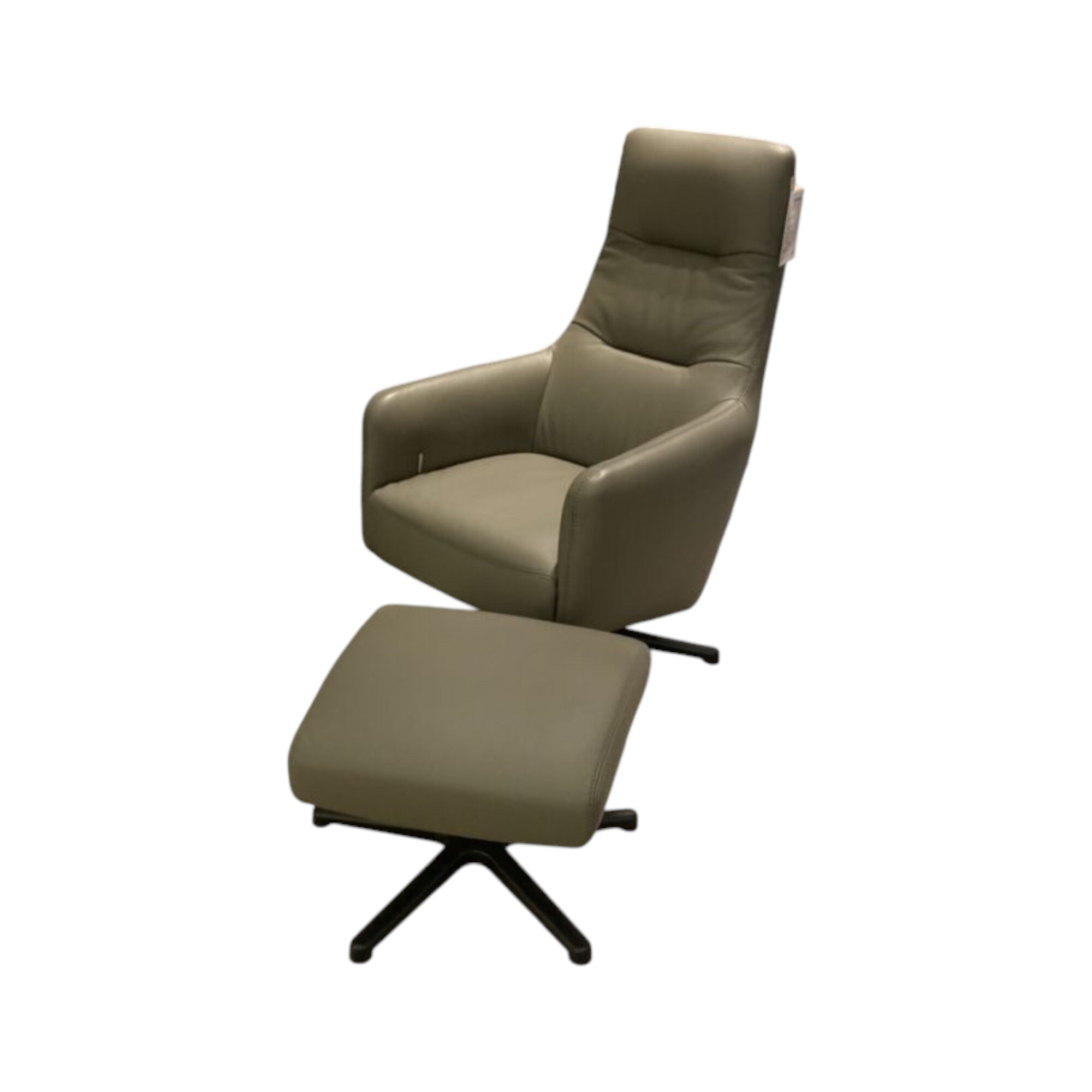 Comfort Republic - Sessel Rufus Small Leder W2 Smog Grau Kreuzfuß Metall Schwarz Inklusive Hocker - 1