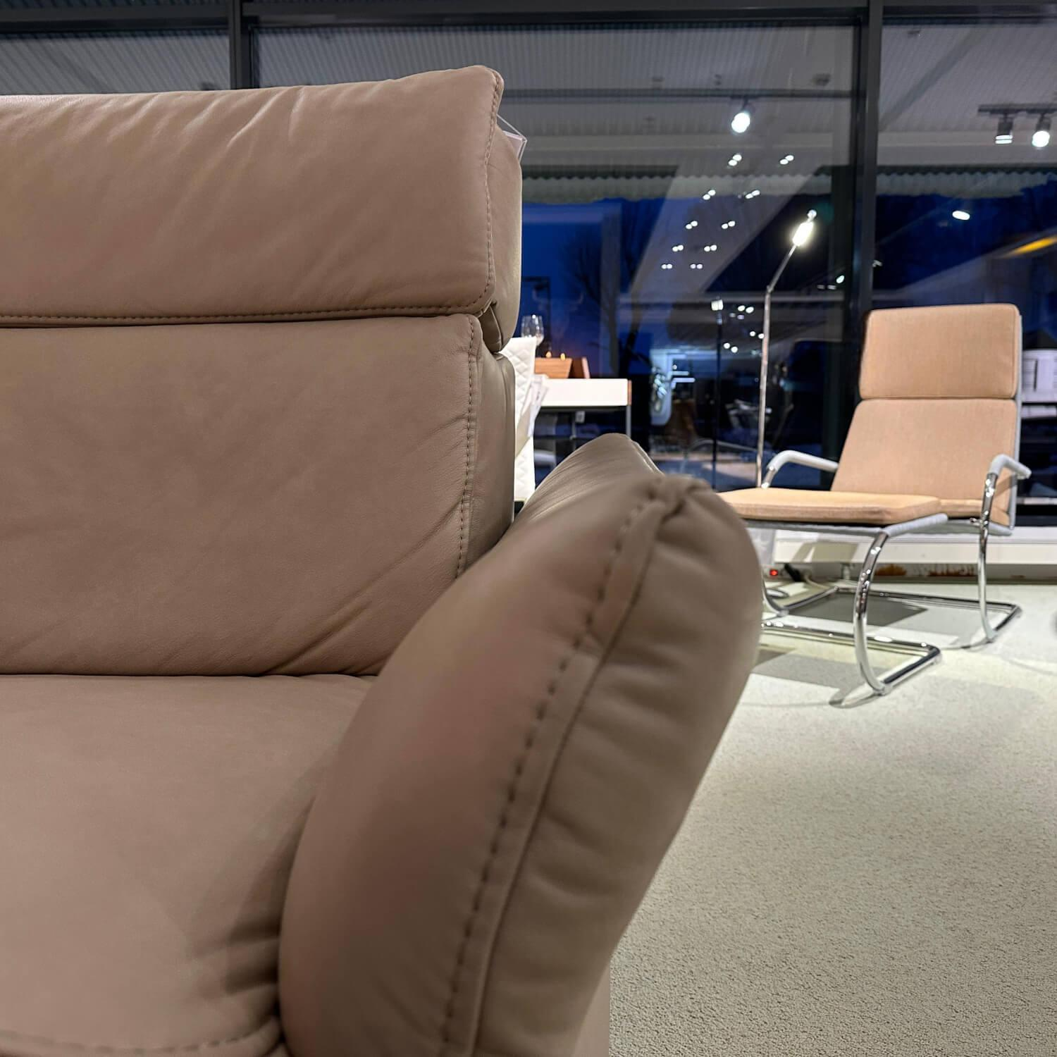 Musterring - Ecksofa MR 280 Leder Cloudy 60 Desert Beige Metallfuß Schwarz Mit Kopfpolsterverstellung - 2