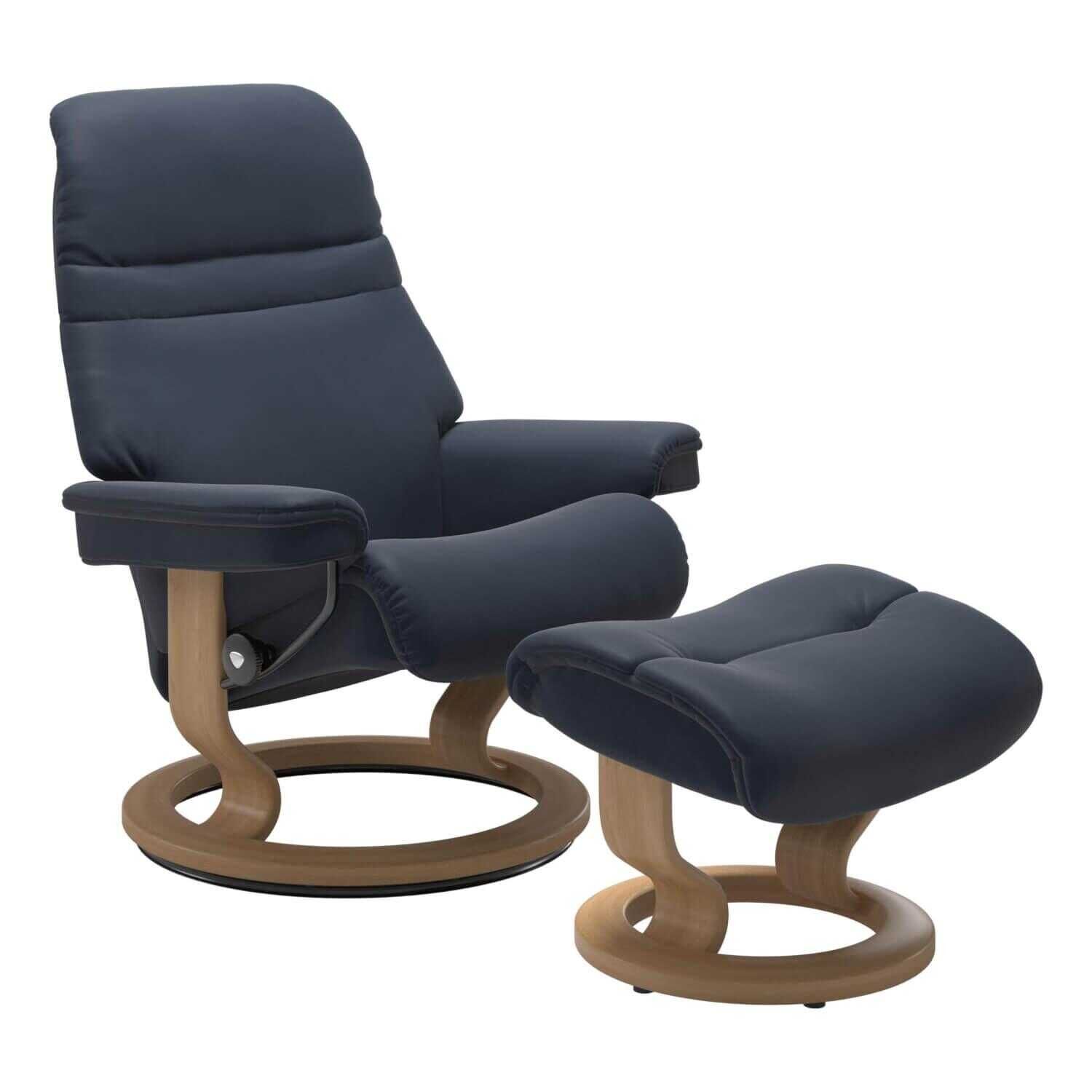 Stressless - Stressless Sunrise M Classic Base Leder Paloma Oxford Blue mit Hocker - 1