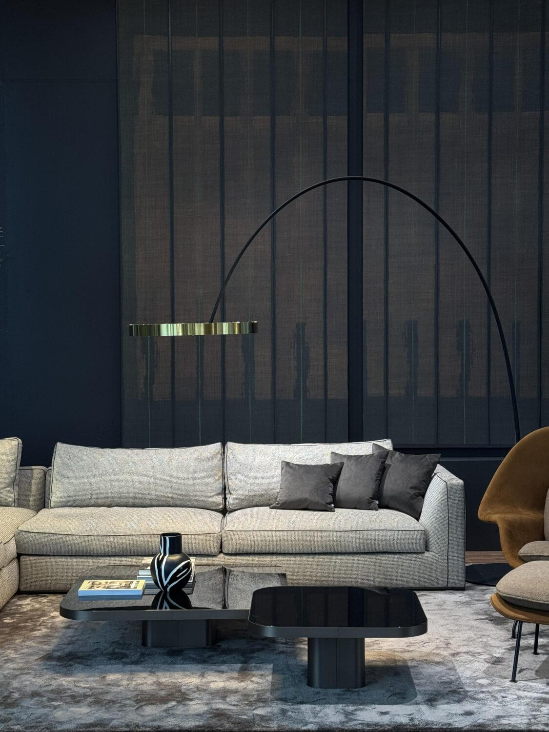 B&B Italia - Ecksofa Richard Stoff Lieso Pied De Poule Graun Und 315 Braun Profil Stoff Ballano Schiefer Füße Metall Schwarz Verchromt Und Lackiert Inklusive 3 Rückenkissen - 4