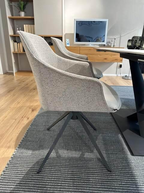 Mobliberica - 4er Set Stuhl Kedua Sitzfläche Leder LT51F Beige Rücken Stoff LEG51A Beige Metallfuß Schwarz Drehbar - 6