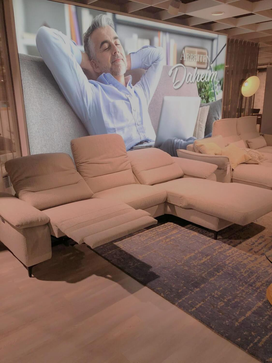 Carina - Ecksofa EM Brügge Stoff Loop Nature Beige Metallfuß Schwarz mit Relaxfunktionen - 3