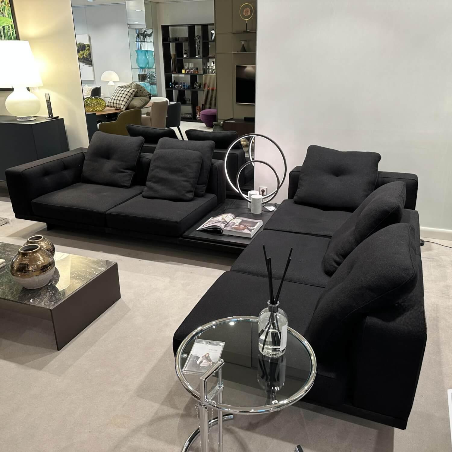 Minotti - Ecksofa Dylan Stoff Ginza 09 Nero Schwarz Basis Leder Nabuk 33 nero Schwarz Kufen Aluminium Zinnfarben Lackiert - 11