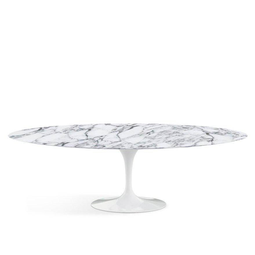 Knoll International - Esstisch Saarinen Oval Marmor Arabescato mit weißem Säulenfuß - 1