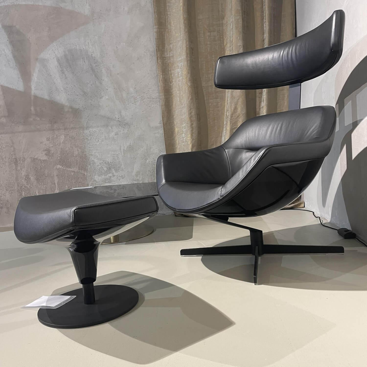 Giorgetti - Ruhesessel Auckland Mit Hocker Auckland Leder 13X606 Kreuzfuß Schwarzmatt - 4